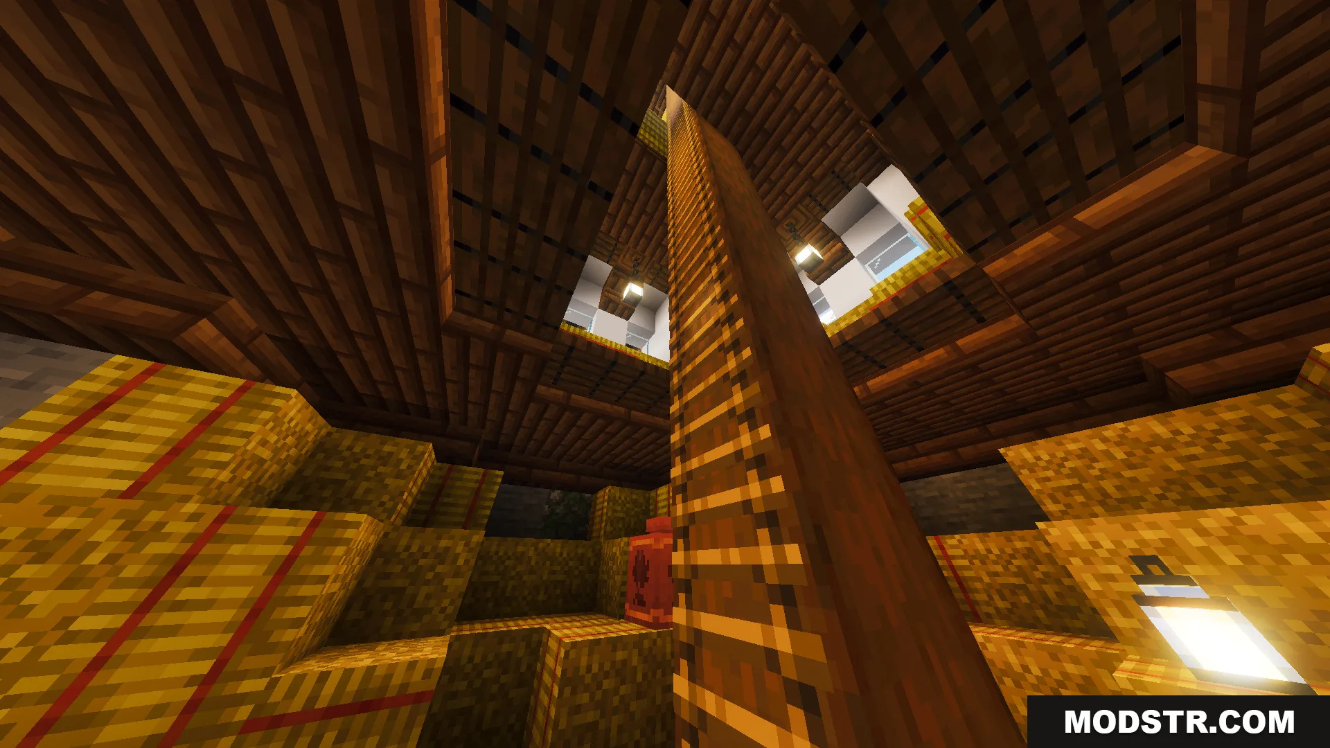 Tiny Takeover Farmstead Map Screenshot 10 Inside a barn with stacked hay bales and a tall wooden ladder