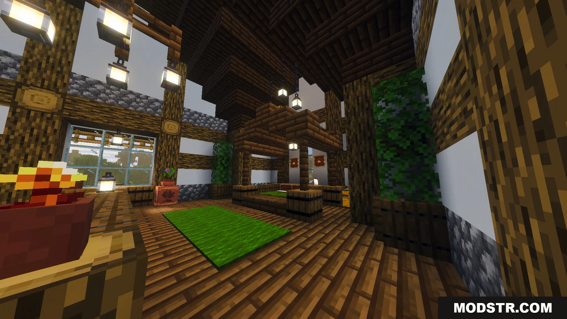 Tiny Takeover Farmstead Map Screenshot 4 Spacious farmhouse bedroom featuring a wooden canopy bed and bright hanging lanterns