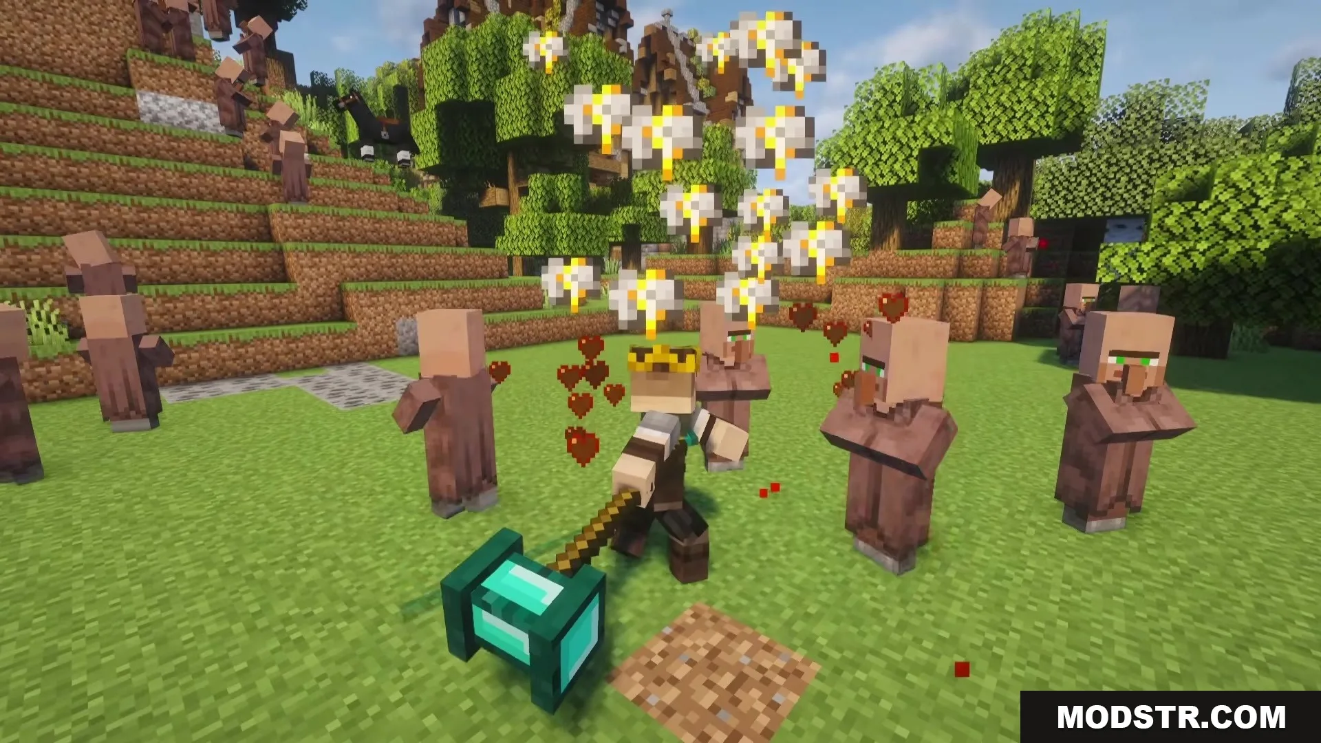 TKVM Weapons Mod Screenshot 6 A player swings a powerful Starite maul while surrounded by many villagers