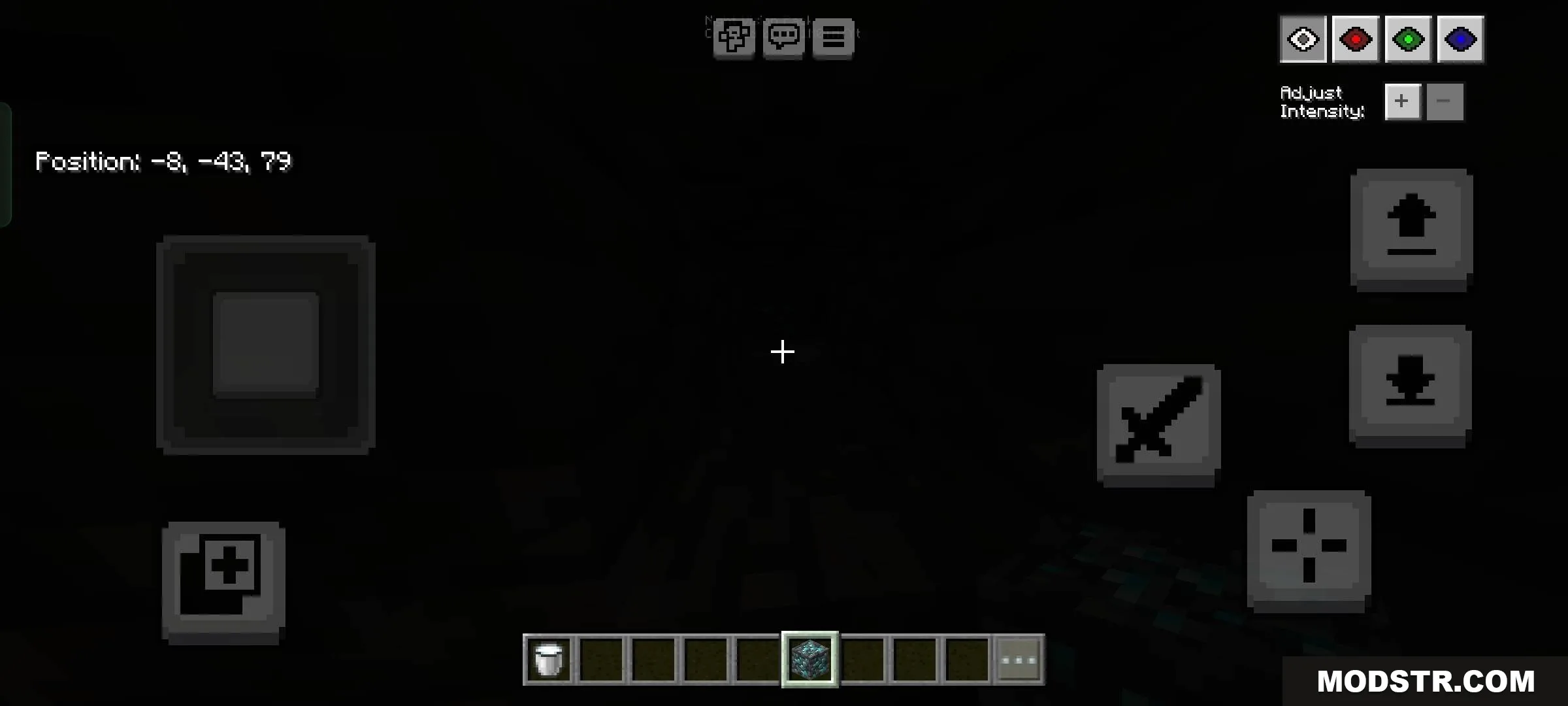 Toggle Night Vision Shader Screenshot 6 Adjusting screen brightness levels using the custom menu in a dark cave
