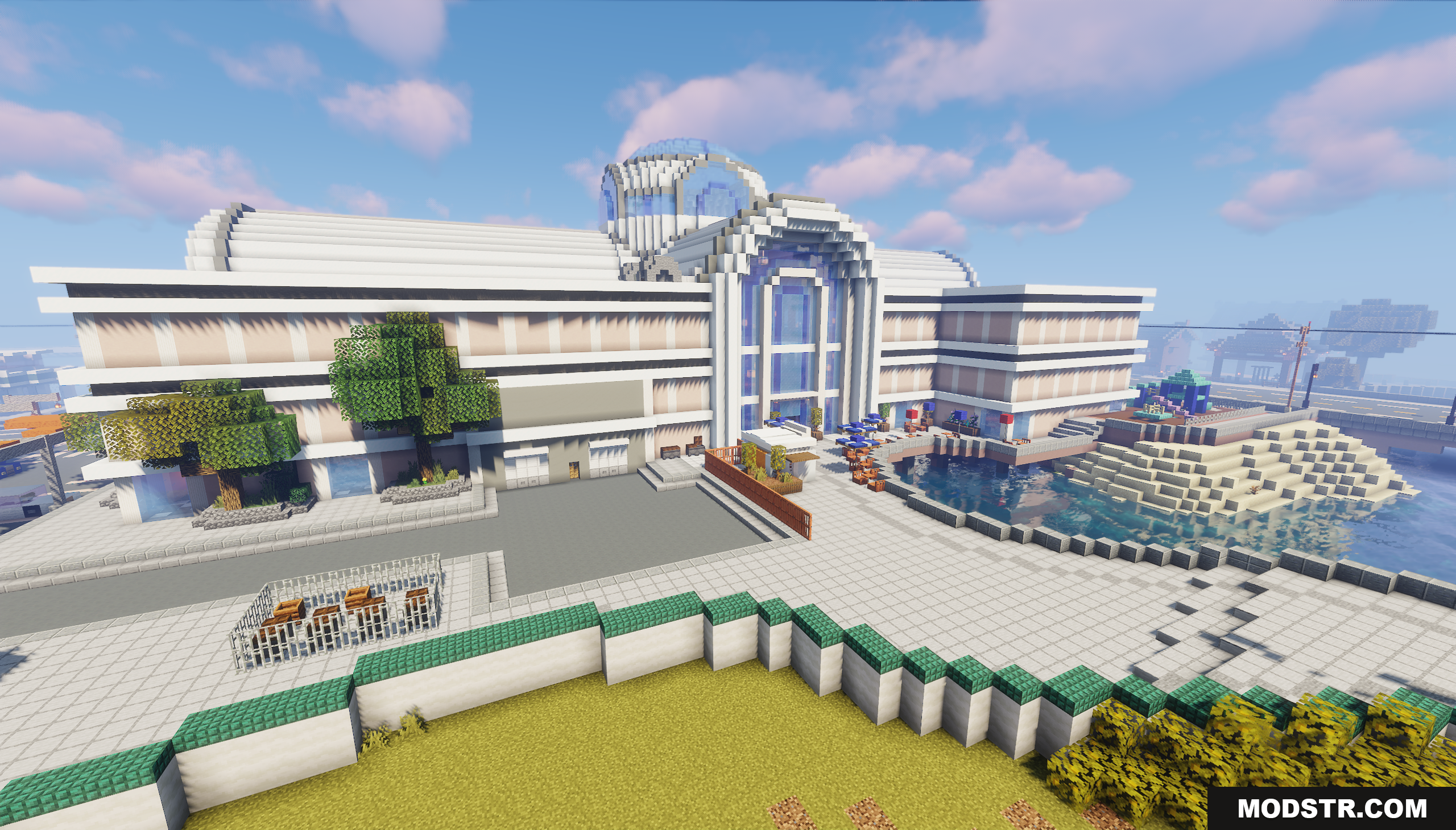 Tokyo Inspired City Map Screenshot 6 A large modern white building with a glass entrance