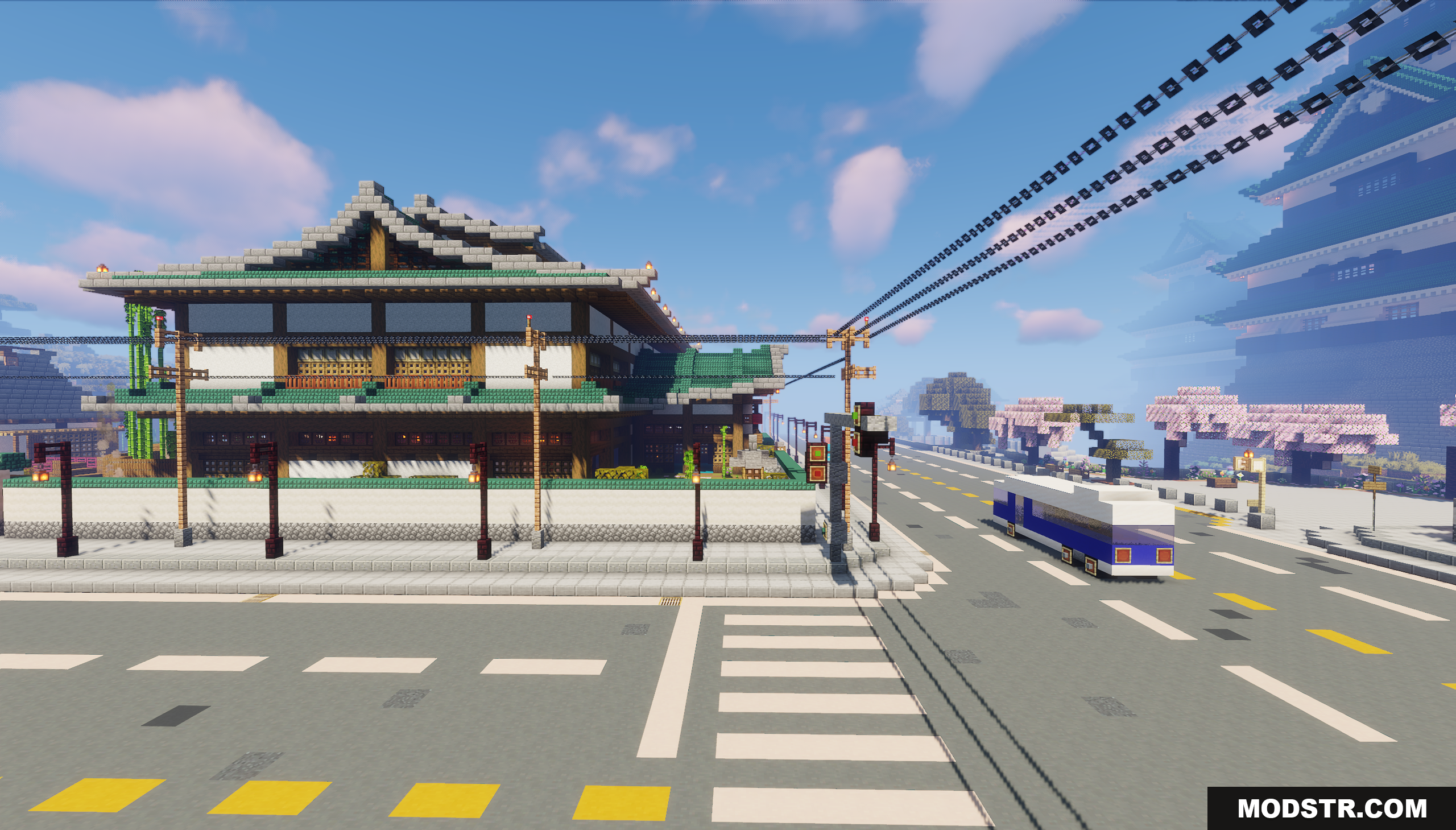 Tokyo Inspired City Map Screenshot 2 A modern city street with a traditional Japanese building