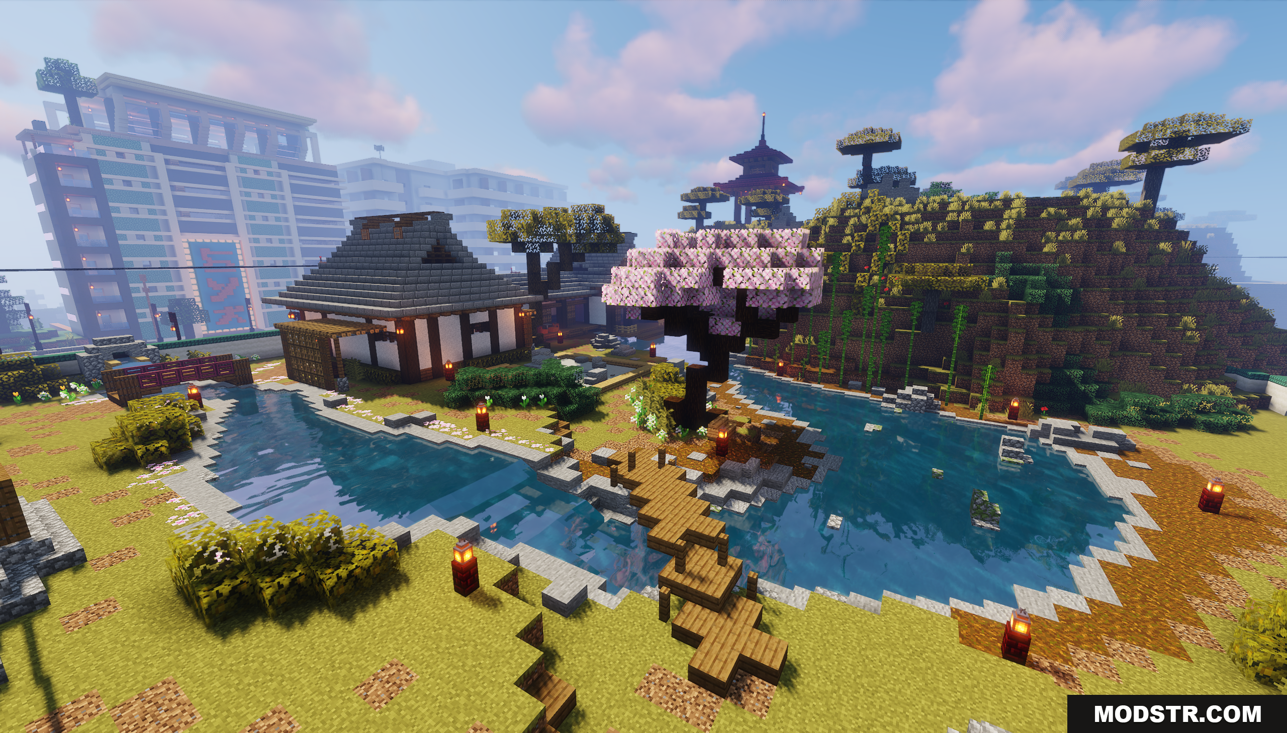 Tokyo Inspired City Map Screenshot 5 Traditional Japanese garden with a modern city in the background