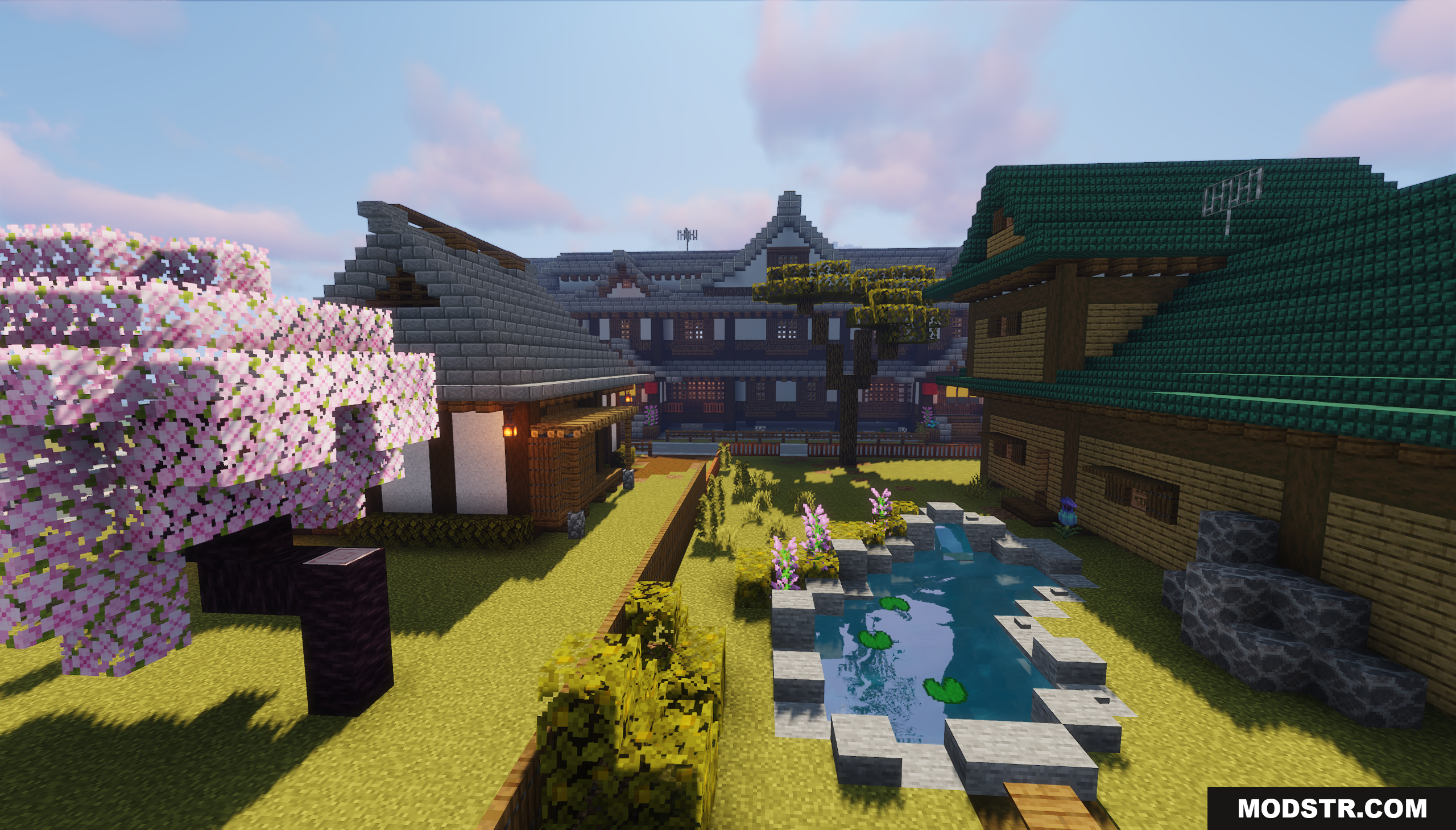 Tokyo Inspired City Map Screenshot 4 Traditional Japanese houses surrounding a garden with a pond
