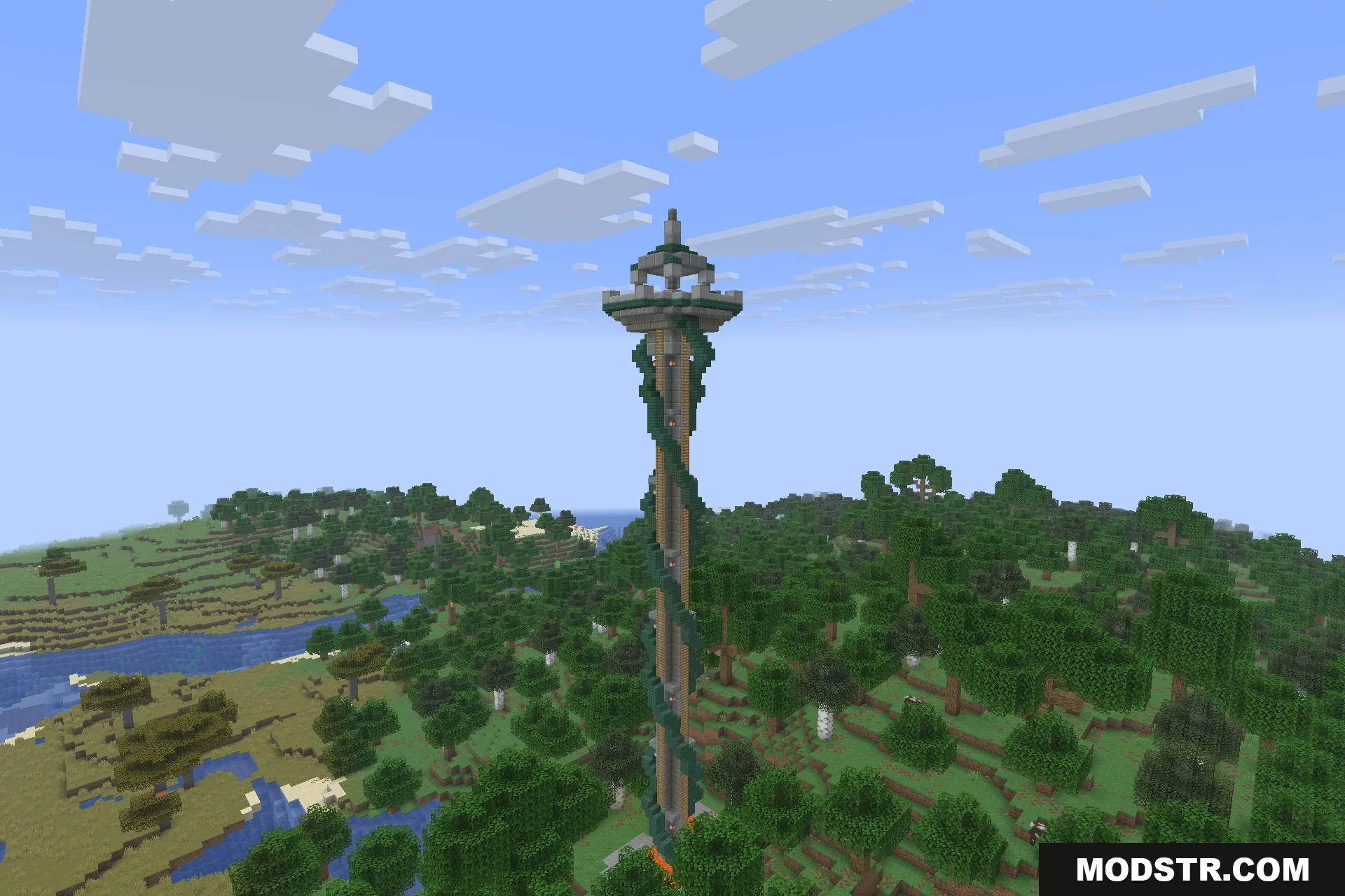 A tower standing over the plains, generated by the world itself