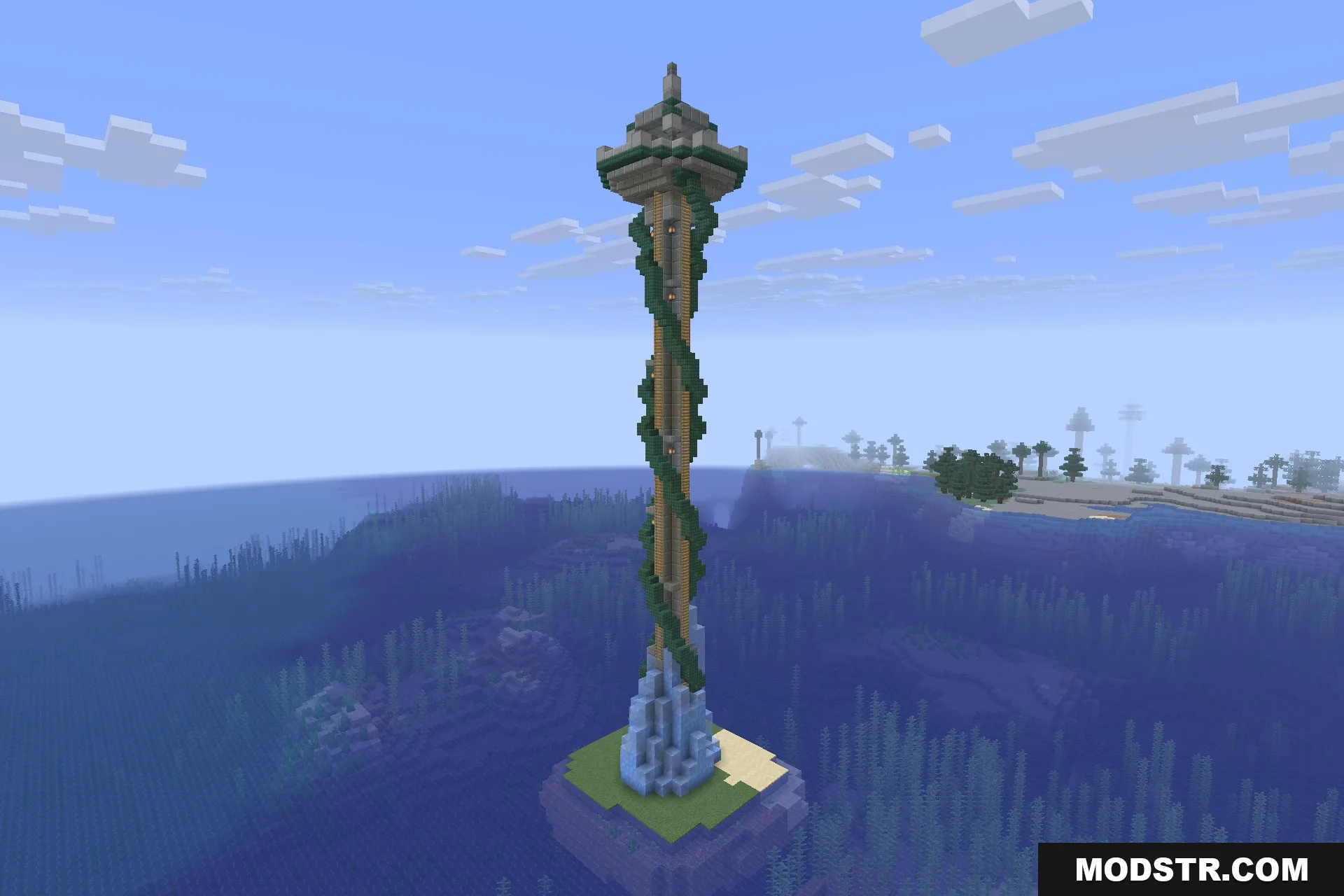 The icy tower on a small island in a frozen sea
