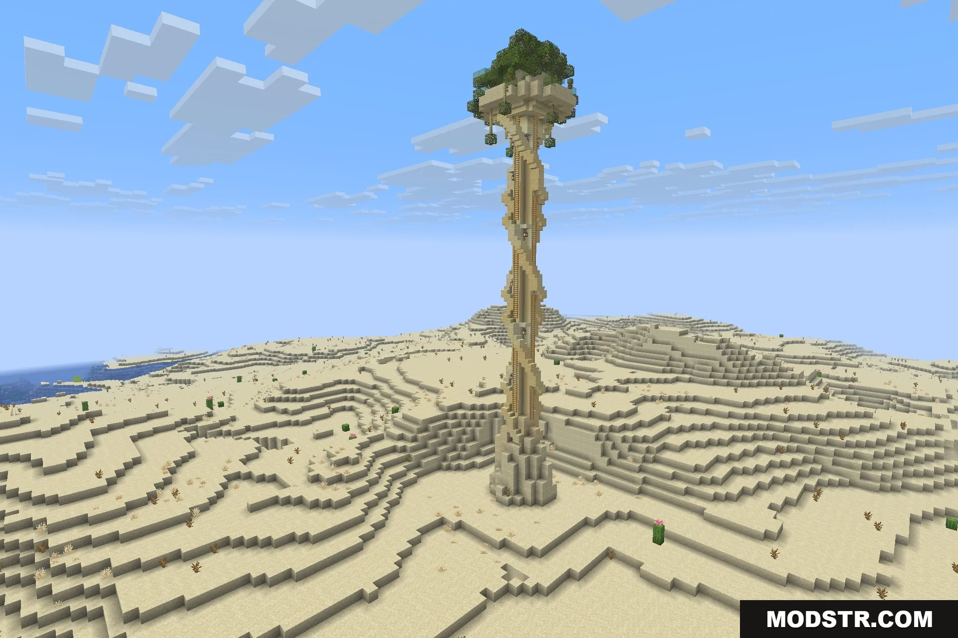 The sandstone tower rising out of open desert