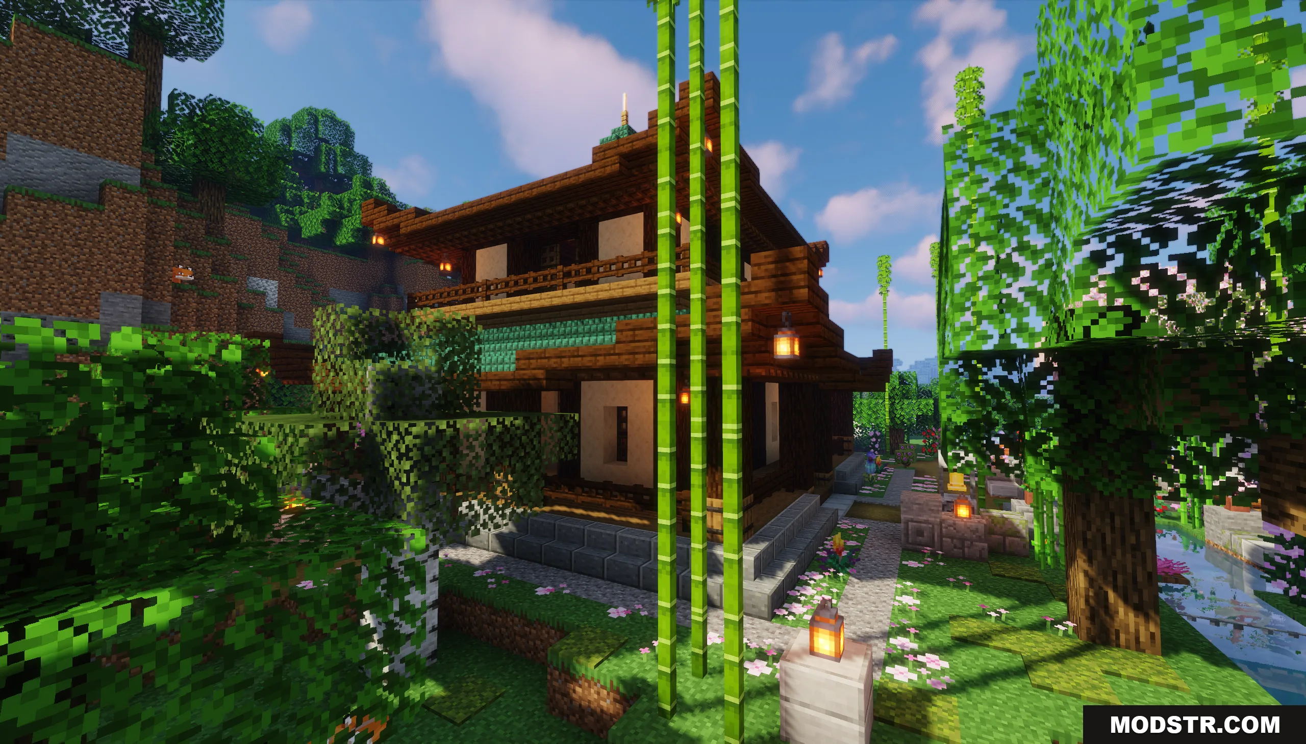 Traditional Japanese House Map Screenshot 10 Exterior of the Traditional Japanese House Map surrounded by bamboo and lush greenery