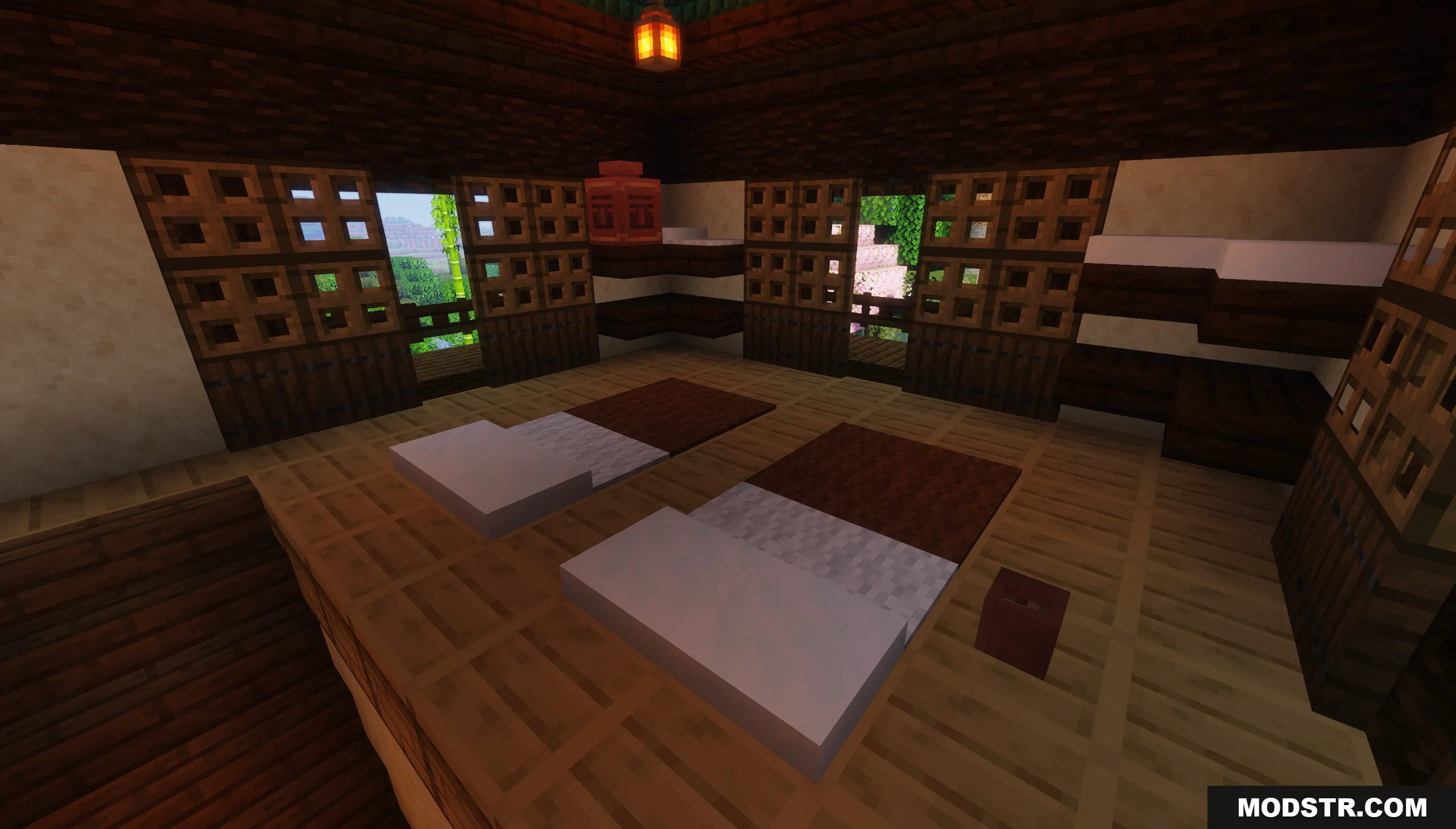 Traditional Japanese House Map Screenshot 8 Interior of a Japanese style bedroom with wooden screens and two beds