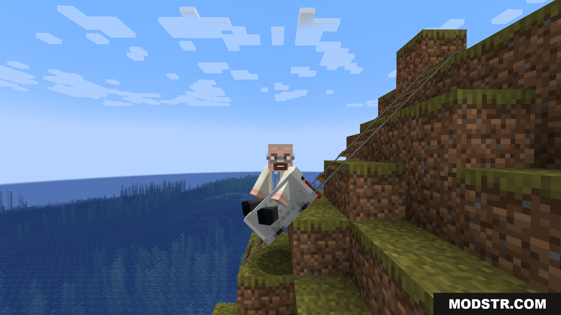 Train Network Optimisations Mod Screenshot 5 The minecart travels up a steep track on a cliff