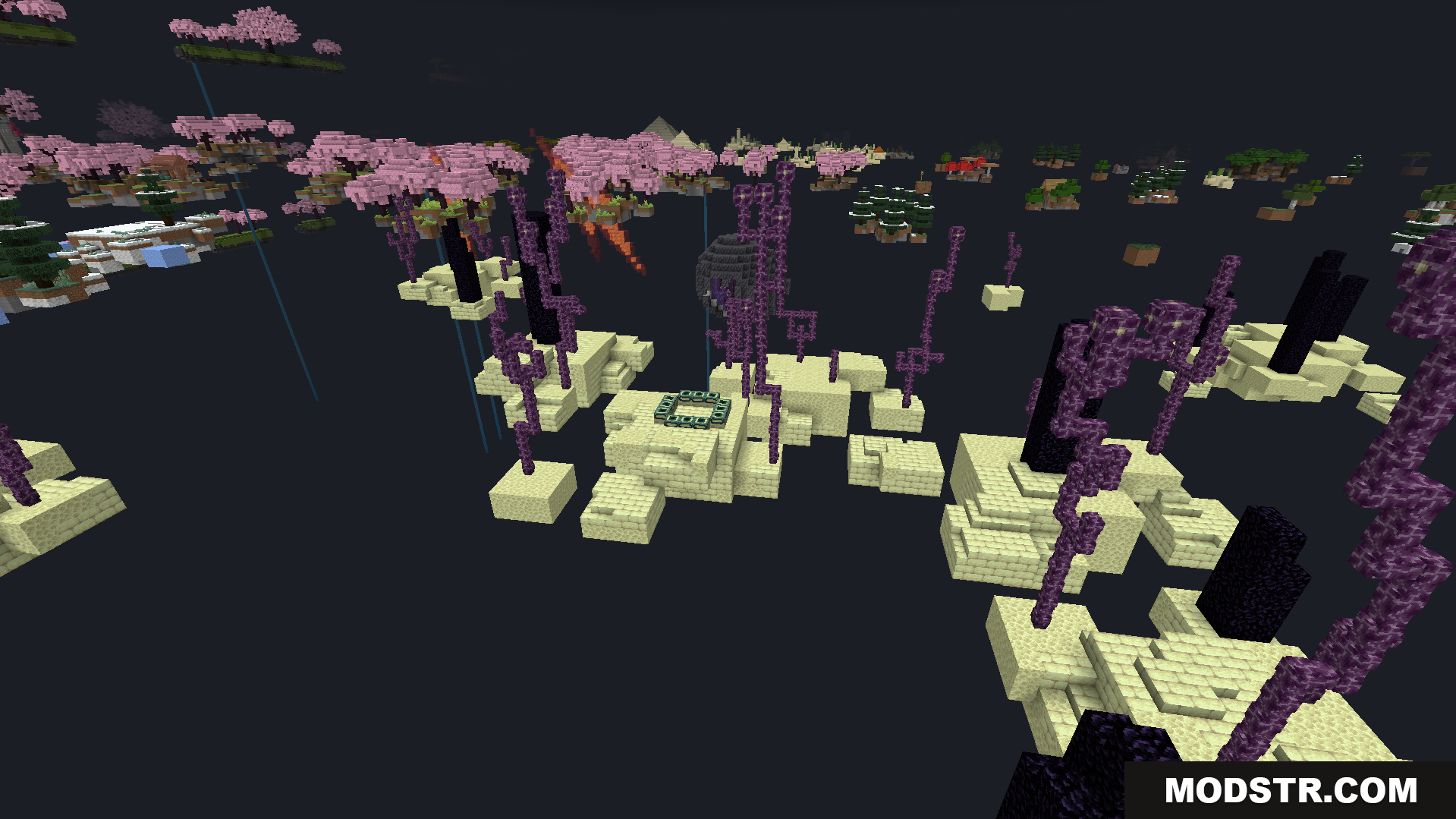 Tryzzs Skyblock Adventure Map Screenshot 4 Vast sky filled with floating End islands and custom structures