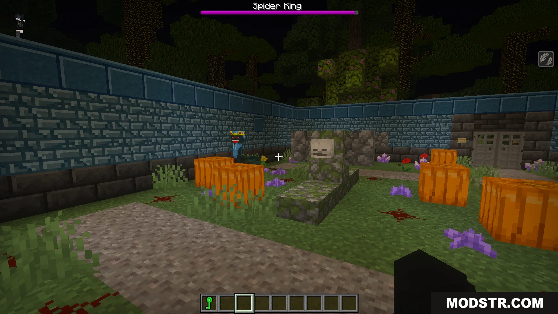 Twilight Abyss Dimension Addon Screenshot 7 Player facing the Spider King boss in the Twilight Abyss Dimension dungeon arena