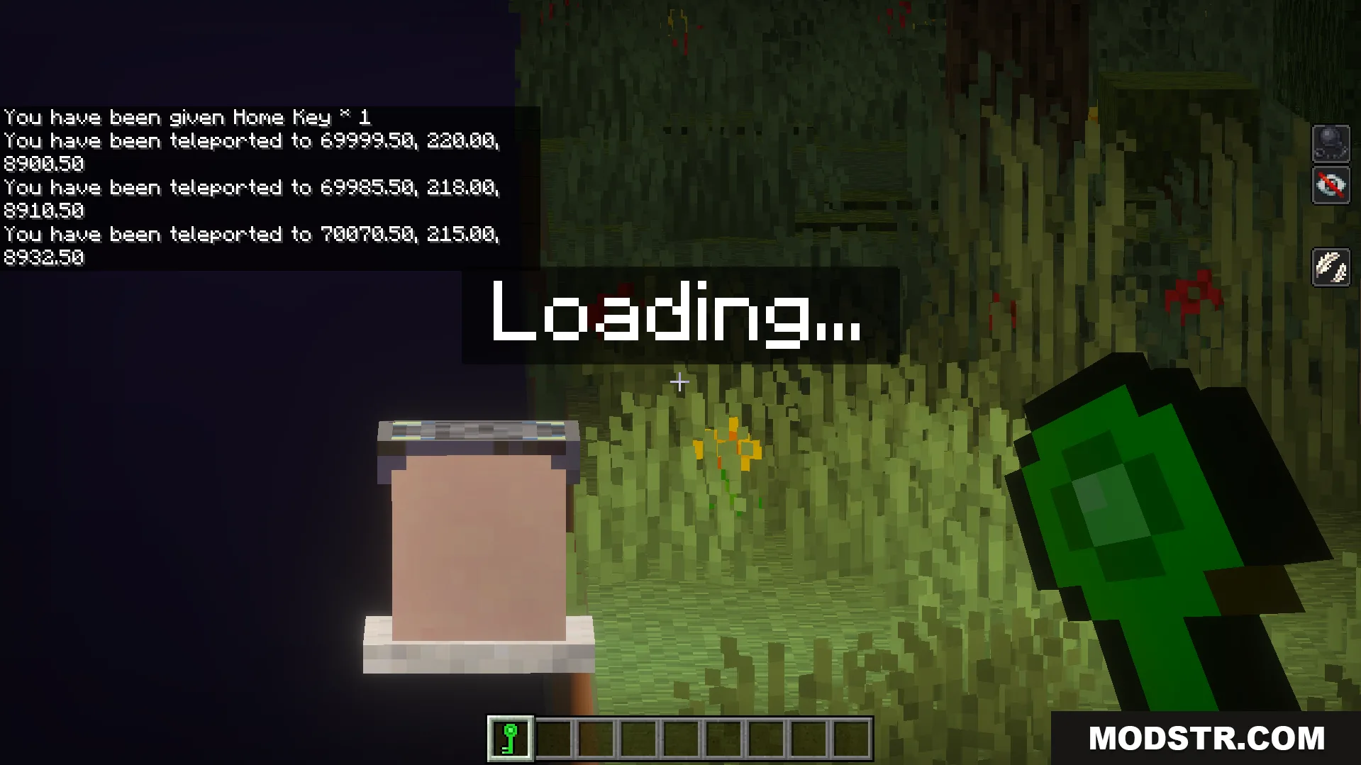 Twilight Abyss Dimension Addon Screenshot 6 The player holds a green Home Key during a dimension loading screen