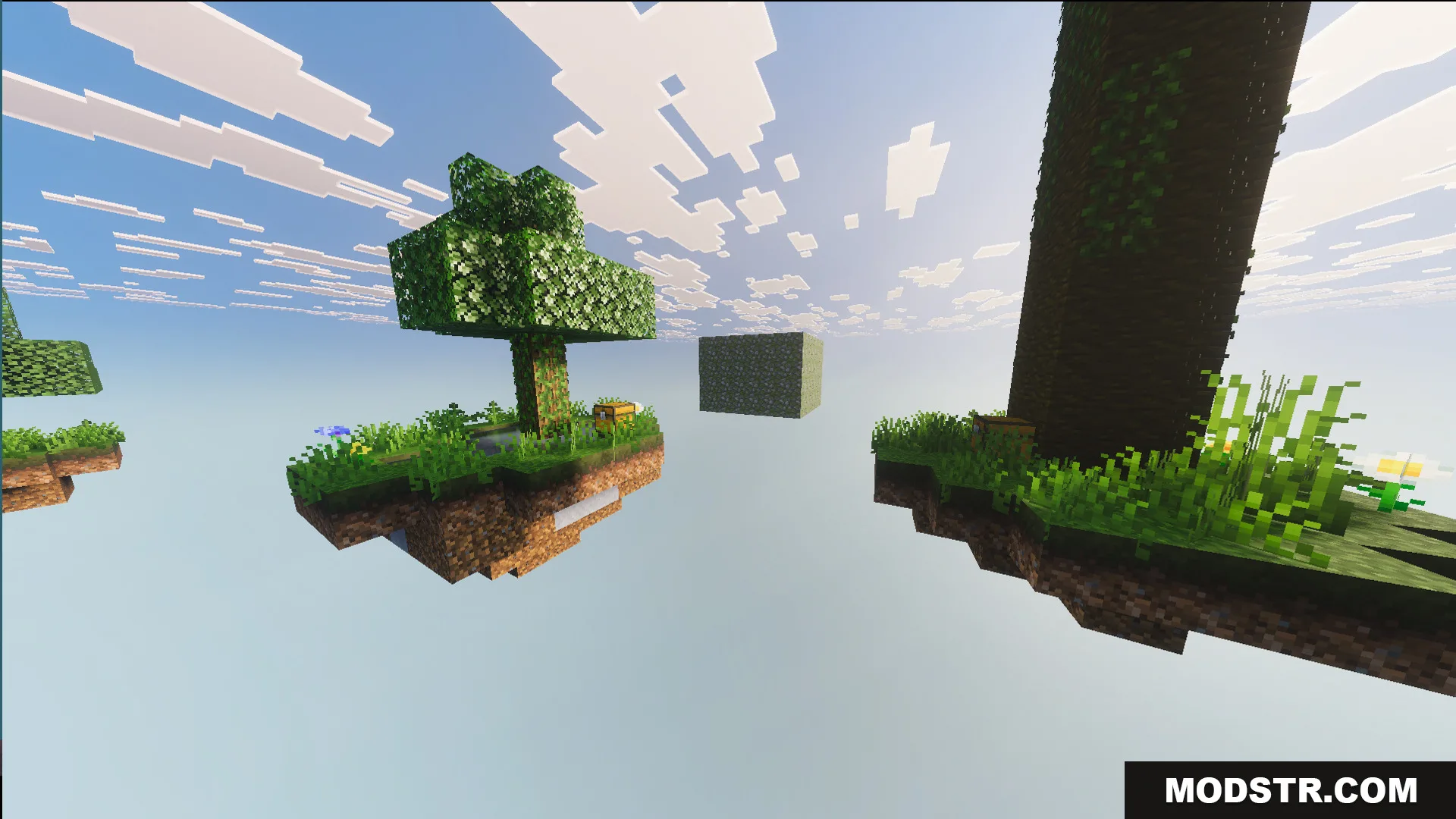 Ultimate Skyblock Adventure Map Screenshot 2 Multiple floating islands with different trees and biomes in the endless void