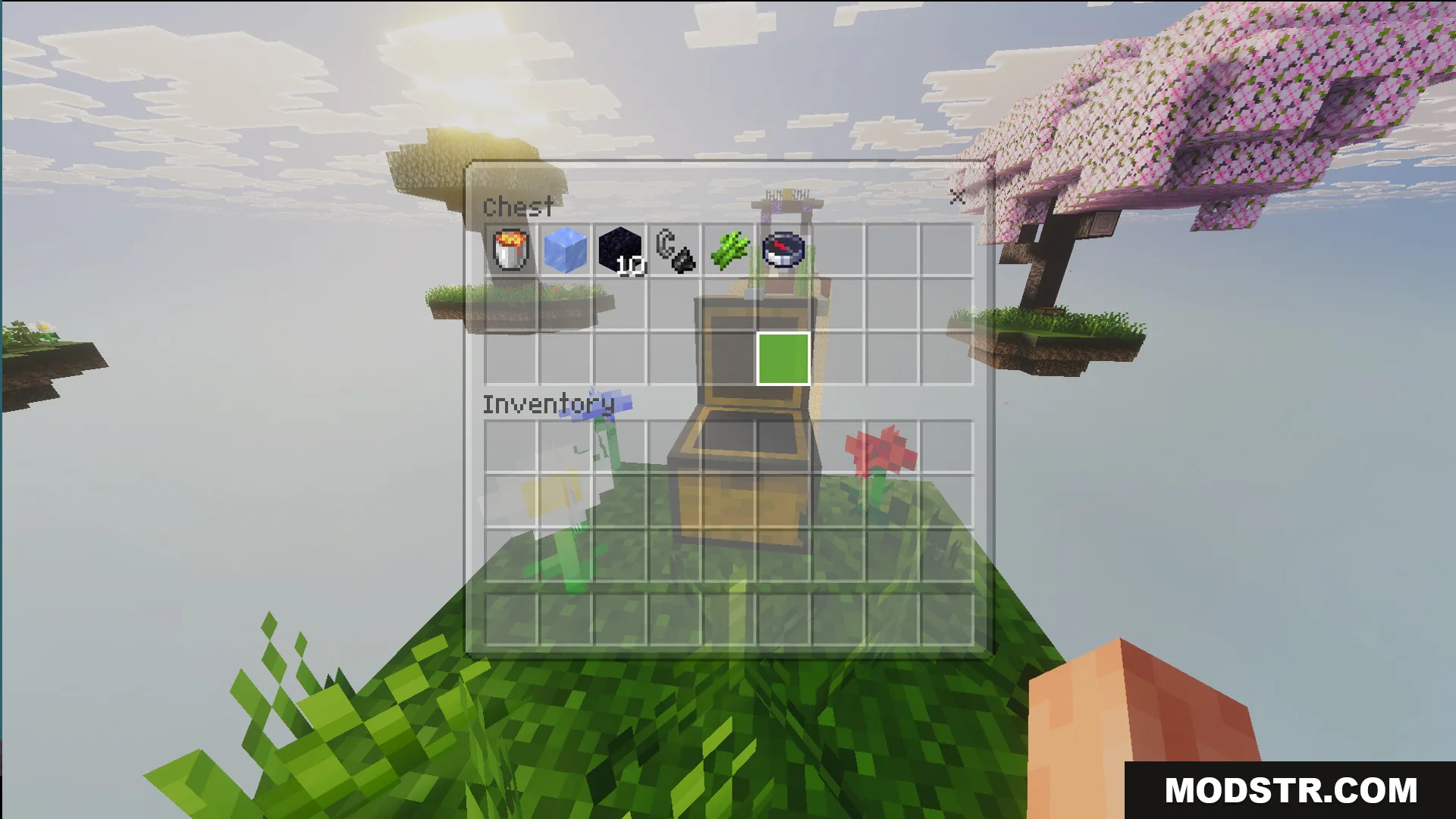 Ultimate Skyblock Adventure Map Screenshot 1 Opening a chest containing essential resources for the Ultimate Skyblock Adventure Map