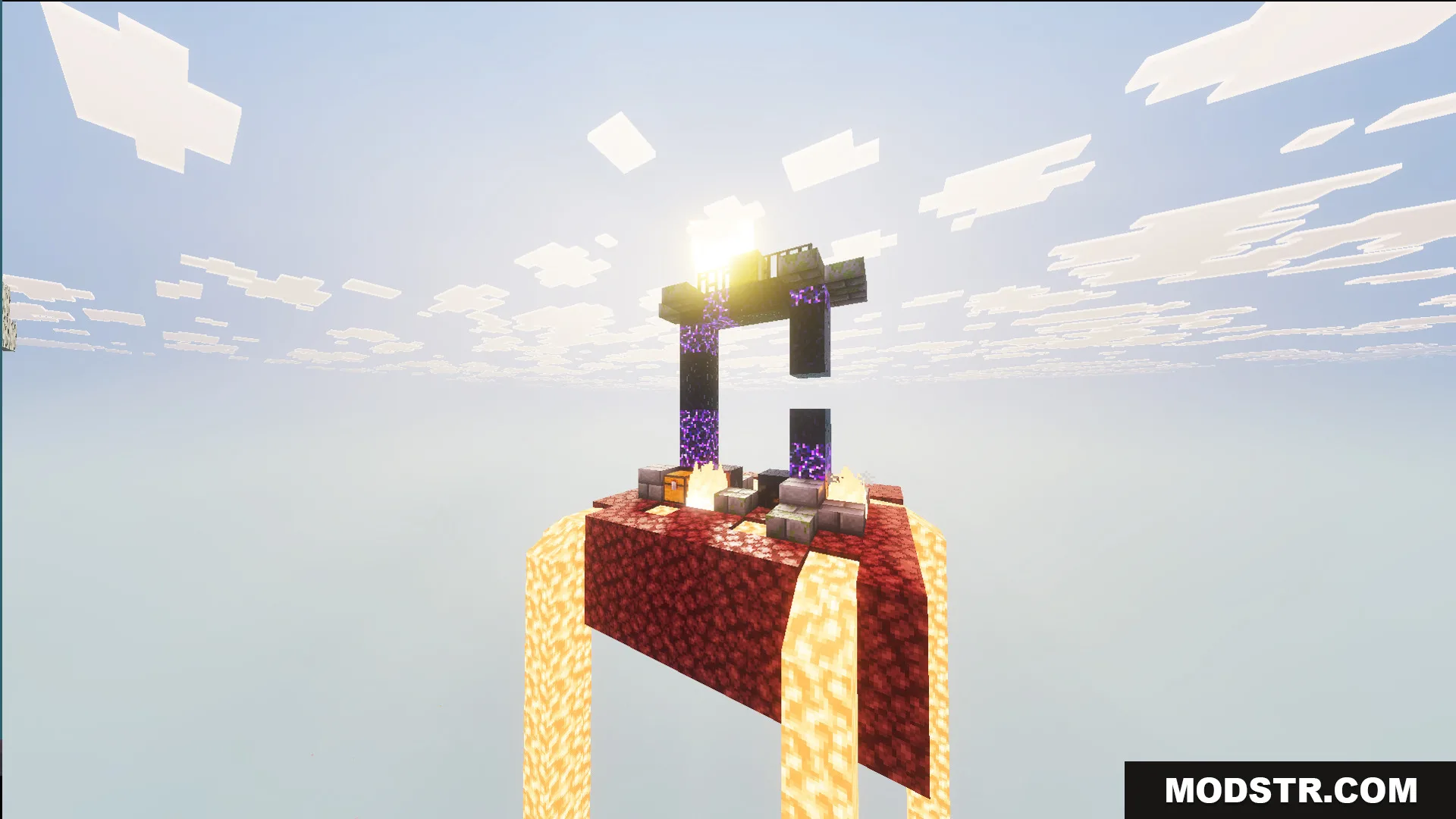 Ultimate Skyblock Adventure Map Screenshot 6 Ruined nether portal on a floating netherrack island with falling lava streams