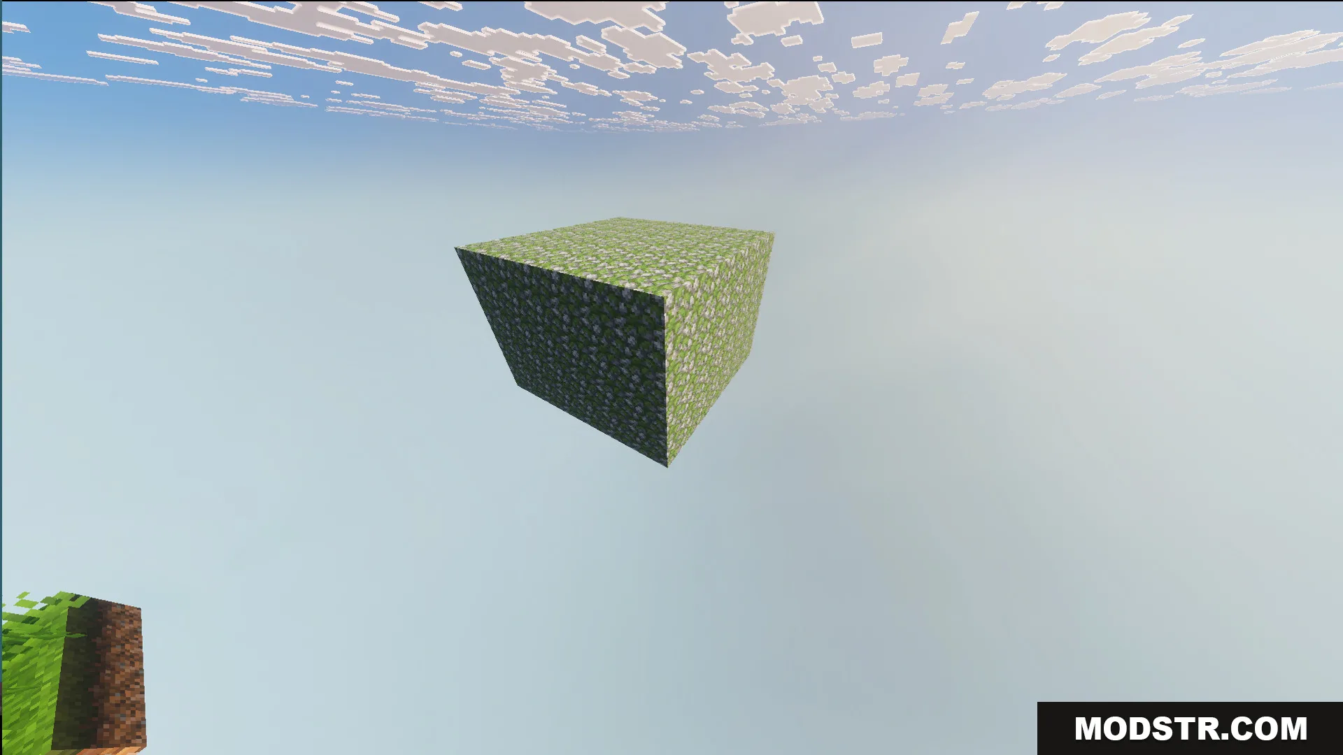 Ultimate Skyblock Adventure Map Screenshot 9 A floating mossy cobblestone island in the Ultimate Skyblock Adventure Map void