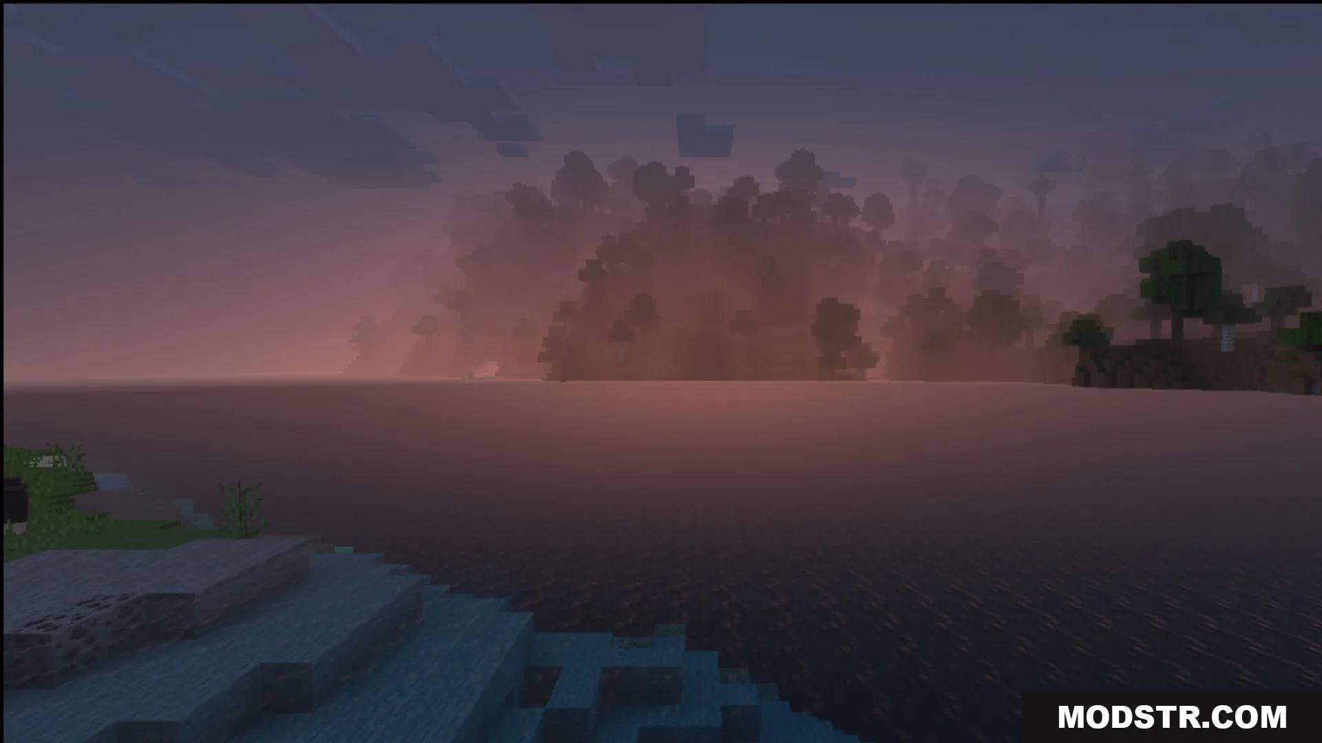 A misty sunrise over the water in the Ultimate Survival pack