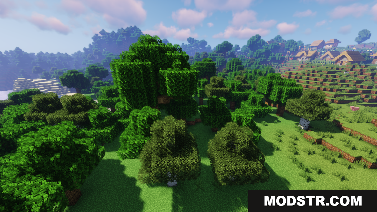Close up of dense green trees with custom bushy leaf textures