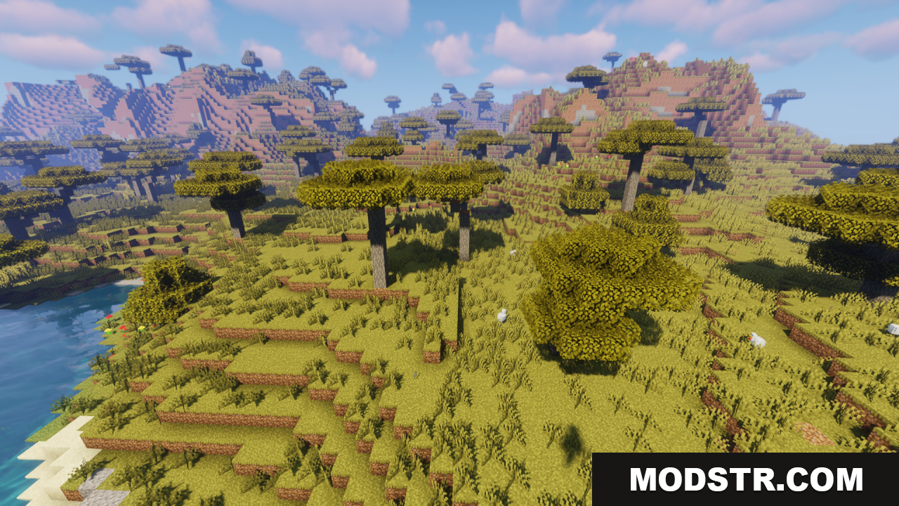 Scenic view of bushy acacia trees on rolling savanna hills