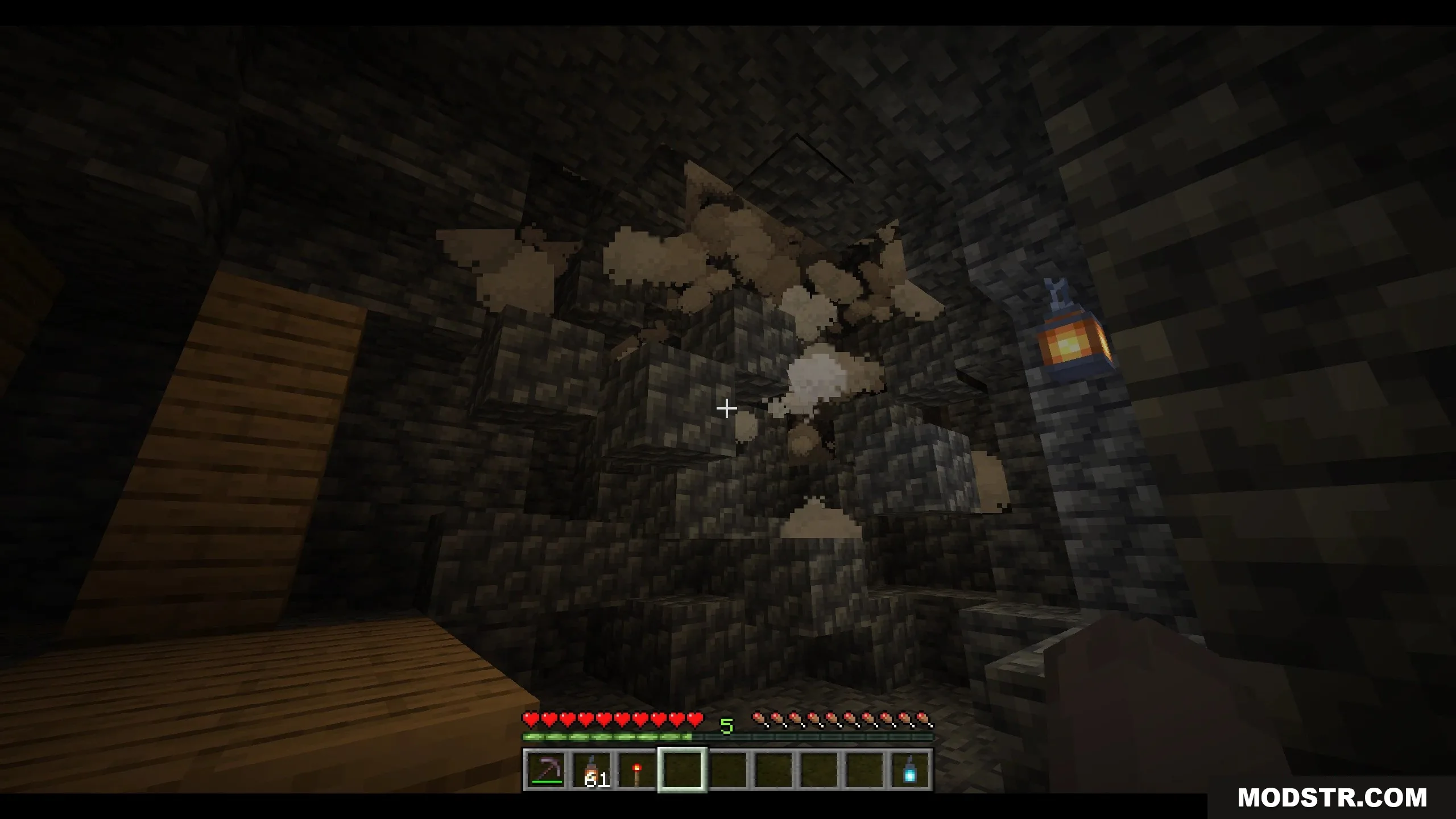 Unstable Depths Data Pack Screenshot 2 Dangerous rockfall physics causing a ceiling collapse inside a dark underground cave