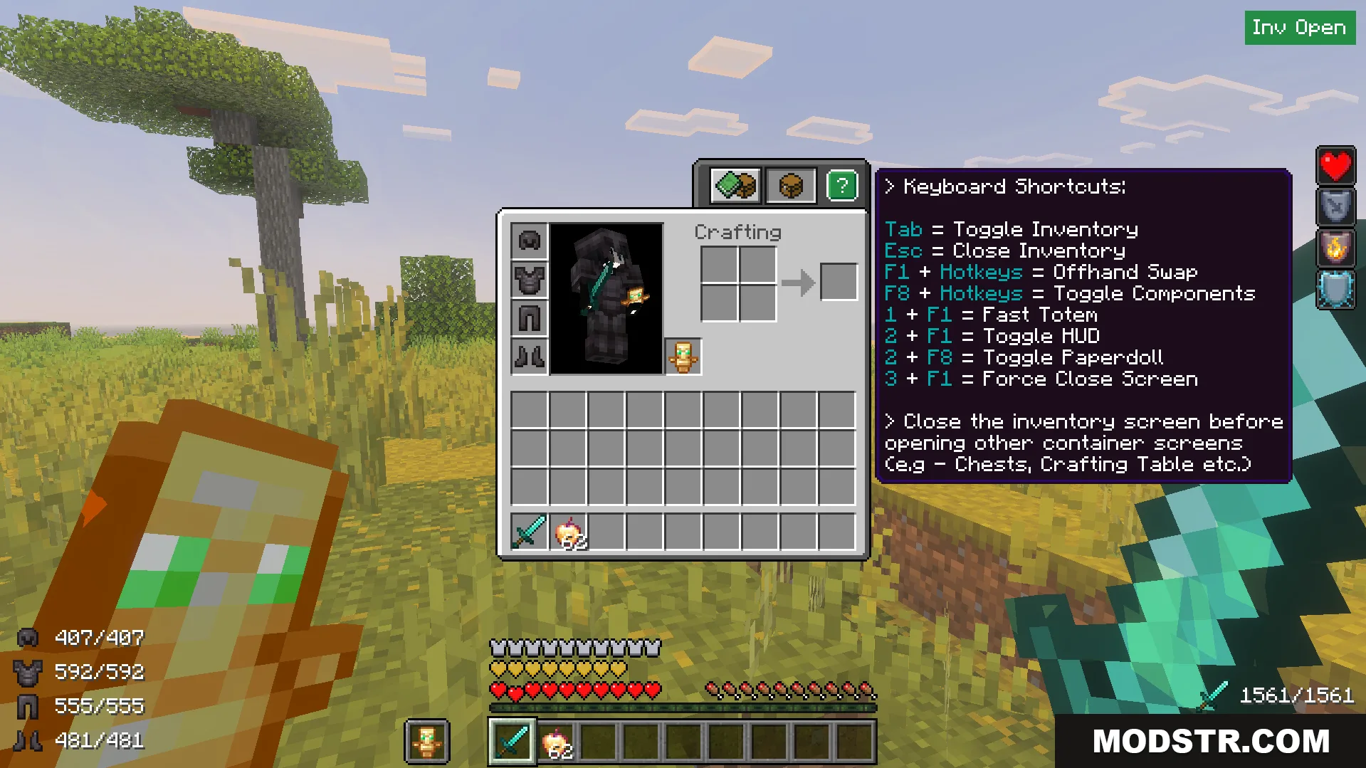 Utility HUD Texture Pack Screenshot 7 Utility HUD Texture Pack displaying keyboard shortcuts and armor durability on screen