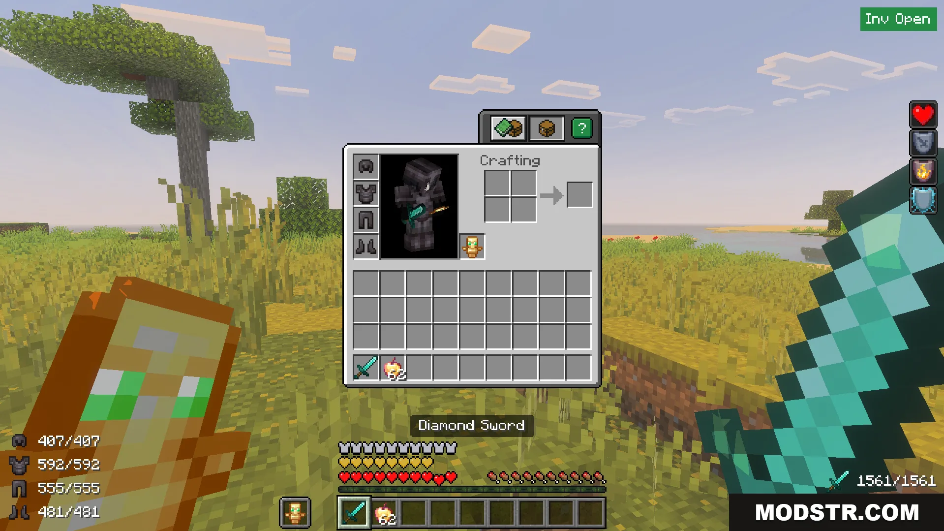 Utility HUD Texture Pack Screenshot 6 Inventory screen showing armor durability and item counter for golden apples