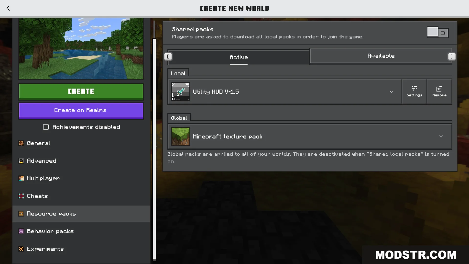Utility HUD Texture Pack Screenshot 1 Minecraft resource packs menu showing the active Utility HUD texture pack