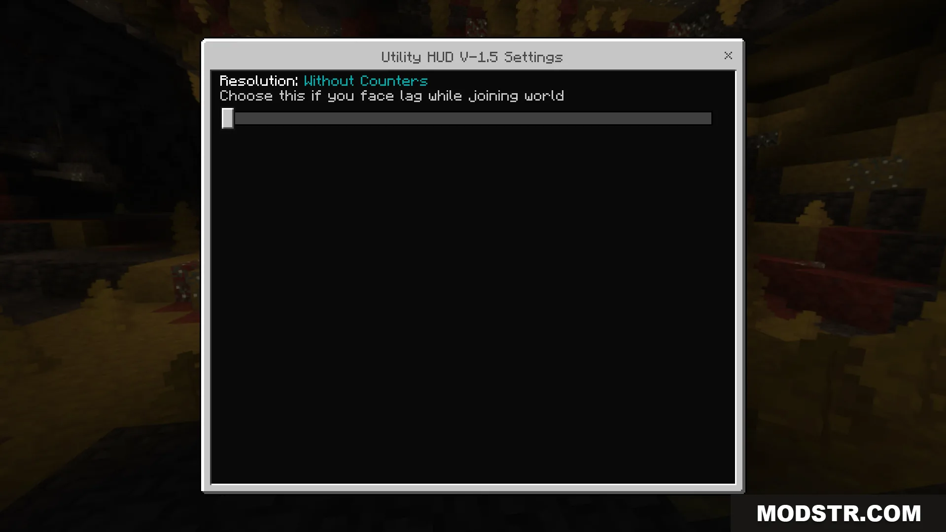 Utility HUD Texture Pack Screenshot 2 Texture pack settings menu with a slider to adjust resolution and counters