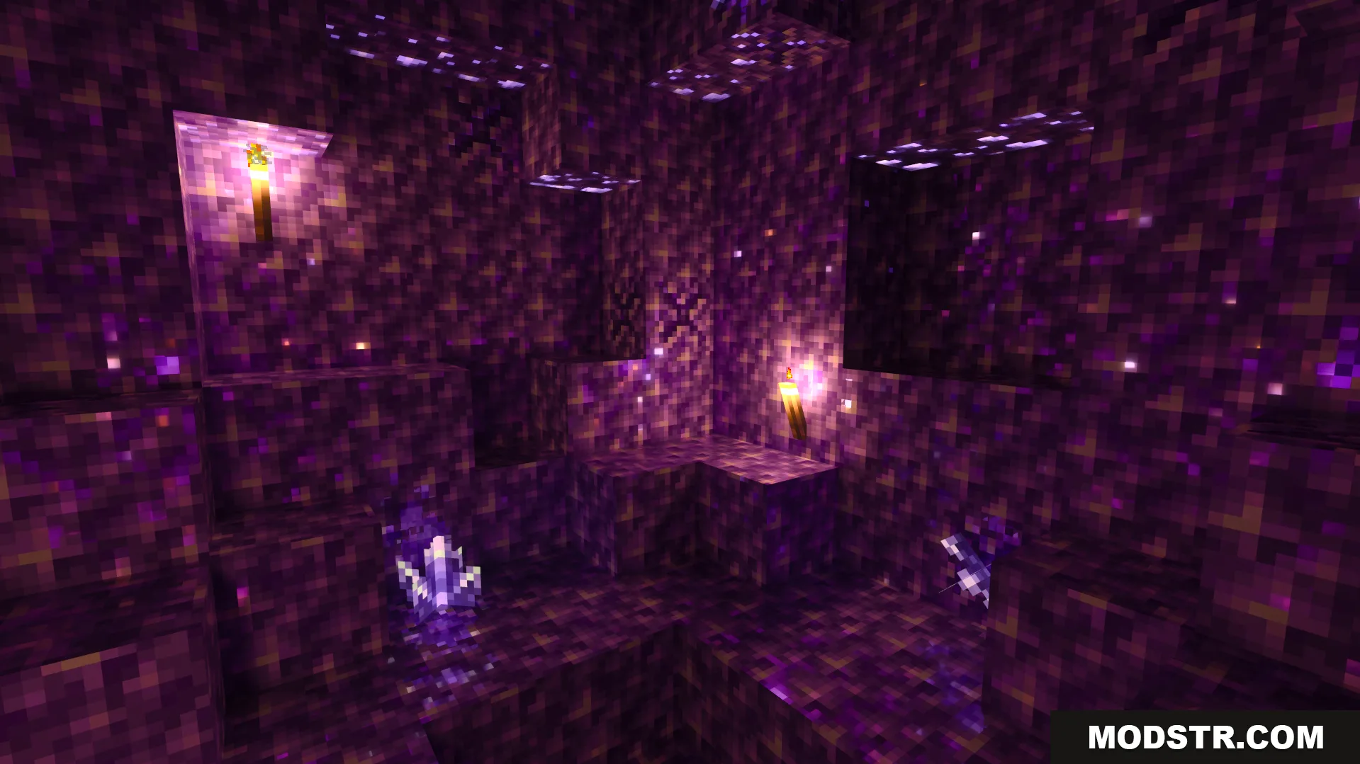 Vanilla RTX Opus Shader adds realistic depth and lighting to amethyst geode blocks