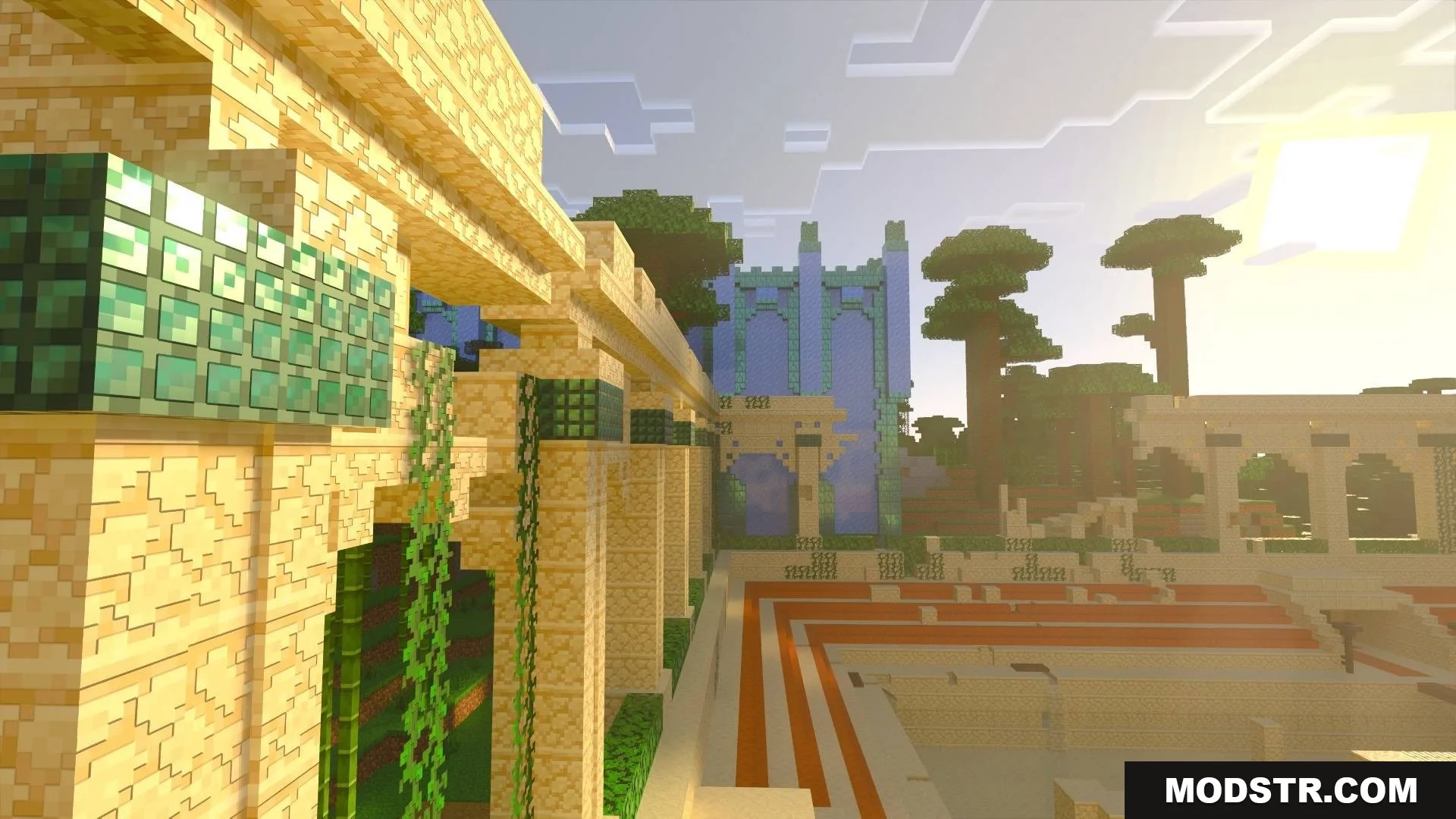 Vanilla RTX Texture Pack showing beautiful lighting and deep shadows on default blocks