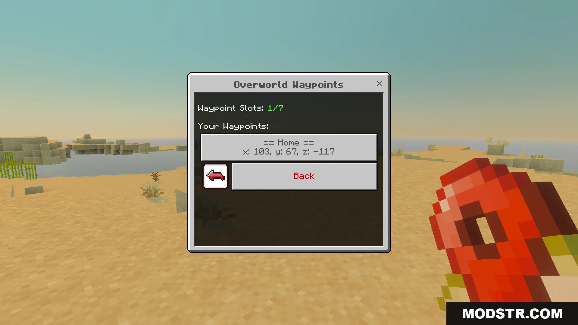 Vanilla Waypoints Addon Screenshot 6 Overworld Waypoints menu showing the saved Home location coordinates