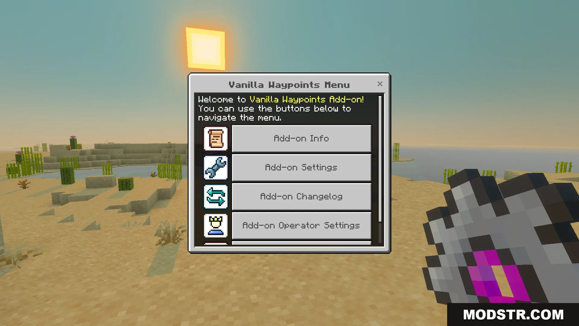 Vanilla Waypoints Addon Screenshot 1 player opening the main menu interface to manage custom waypoint settings