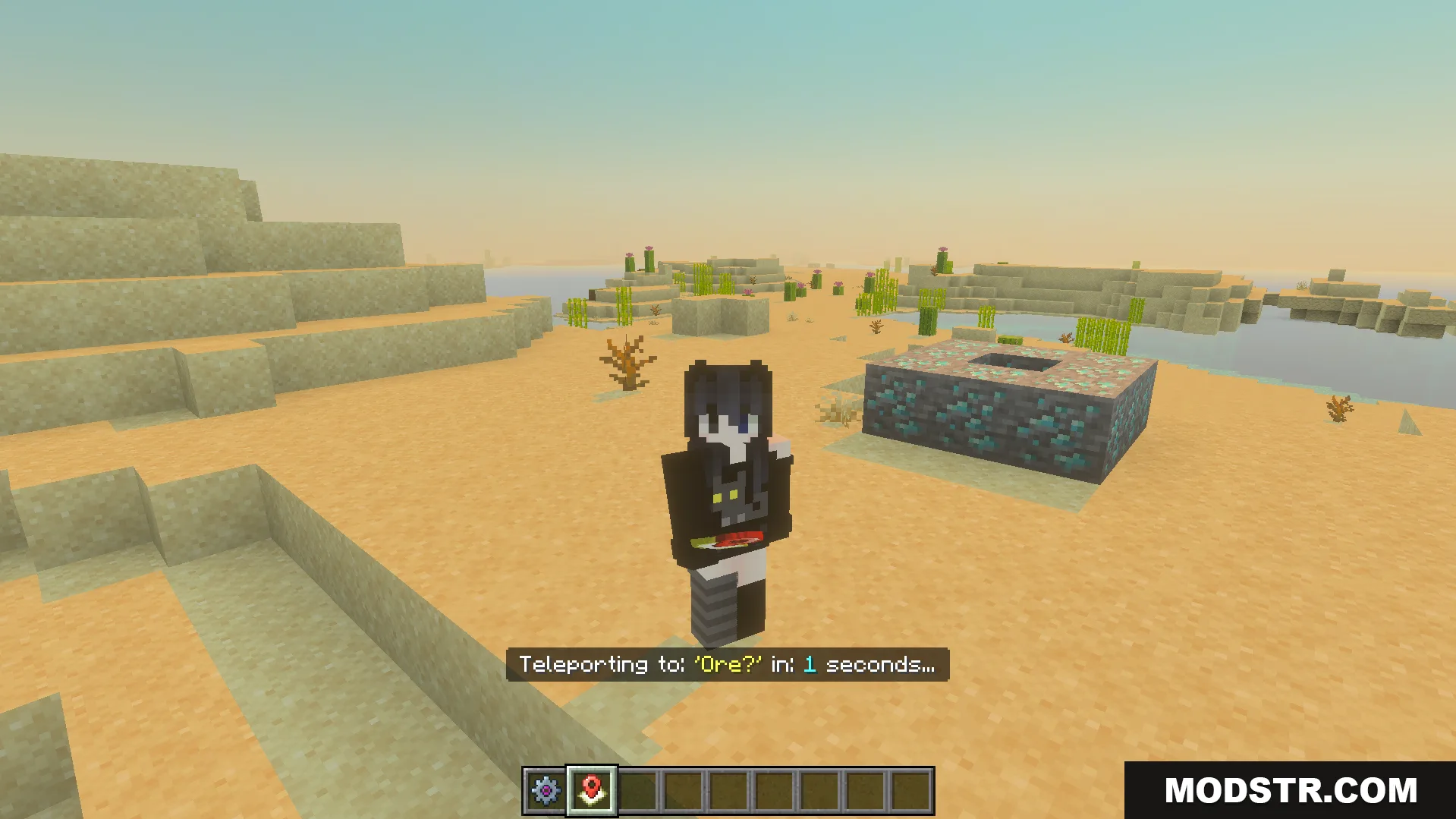 Vanilla Waypoints Addon Screenshot 10 Player character teleporting to a saved ore location in the overworld