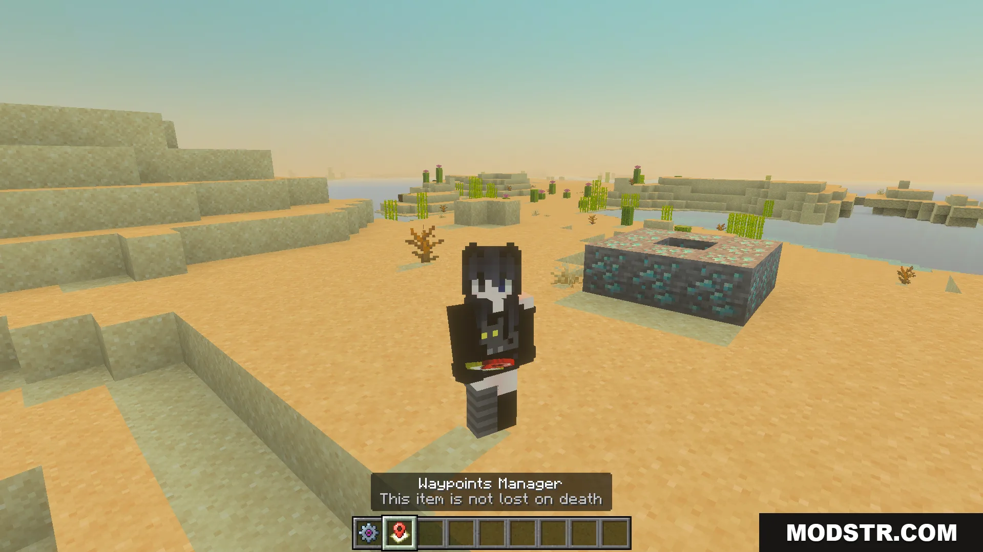Vanilla Waypoints Addon Screenshot 8 Player holding the waypoints manager item which is not lost on death
