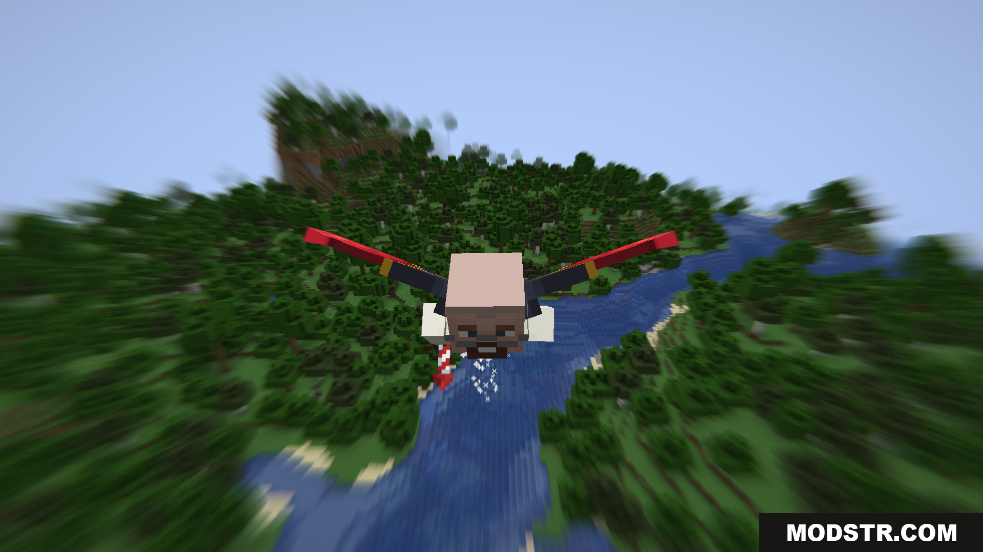 Character flying with Elytra creating a velocity blur effect