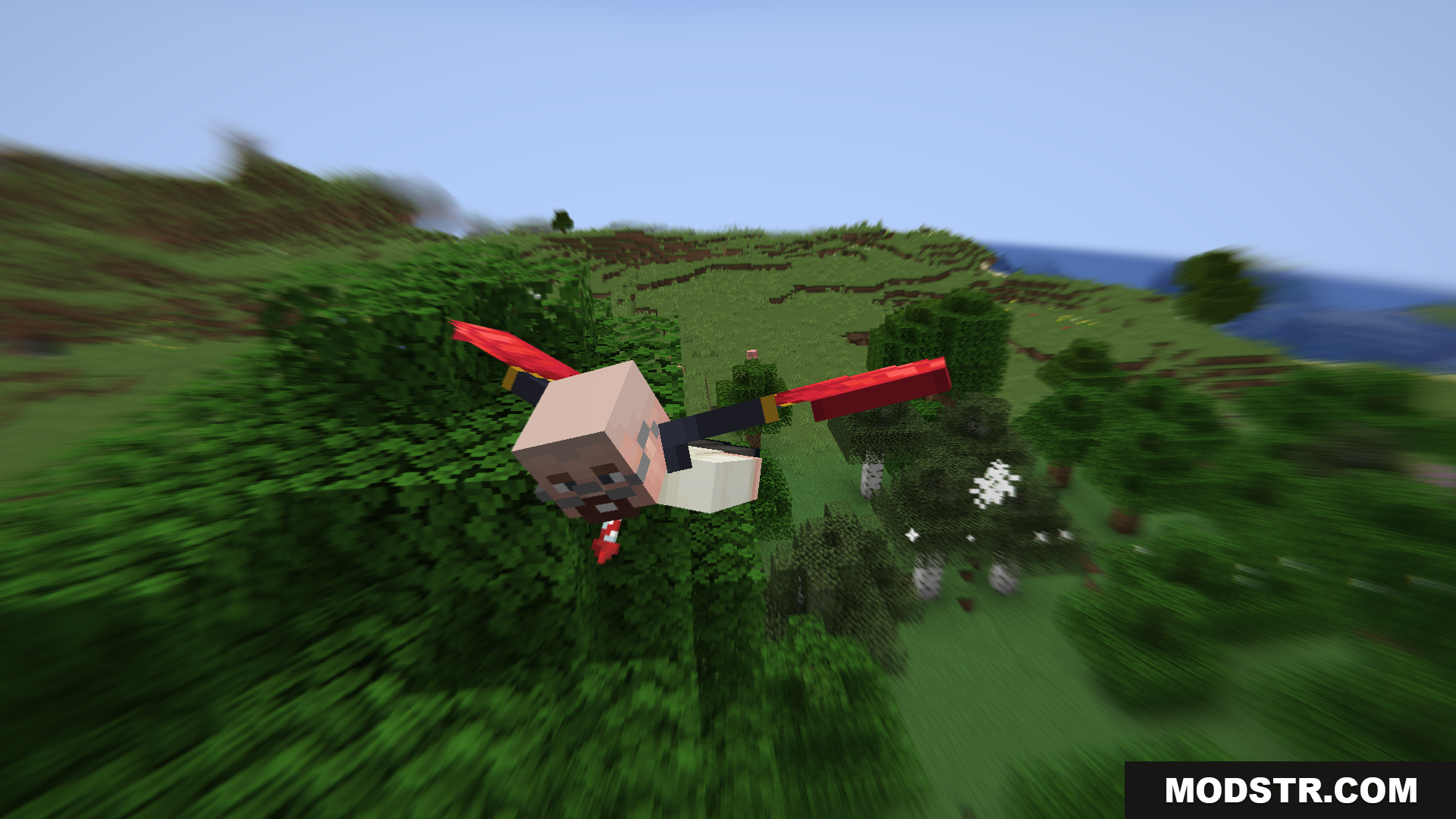 Close up of a character flying with motion blur