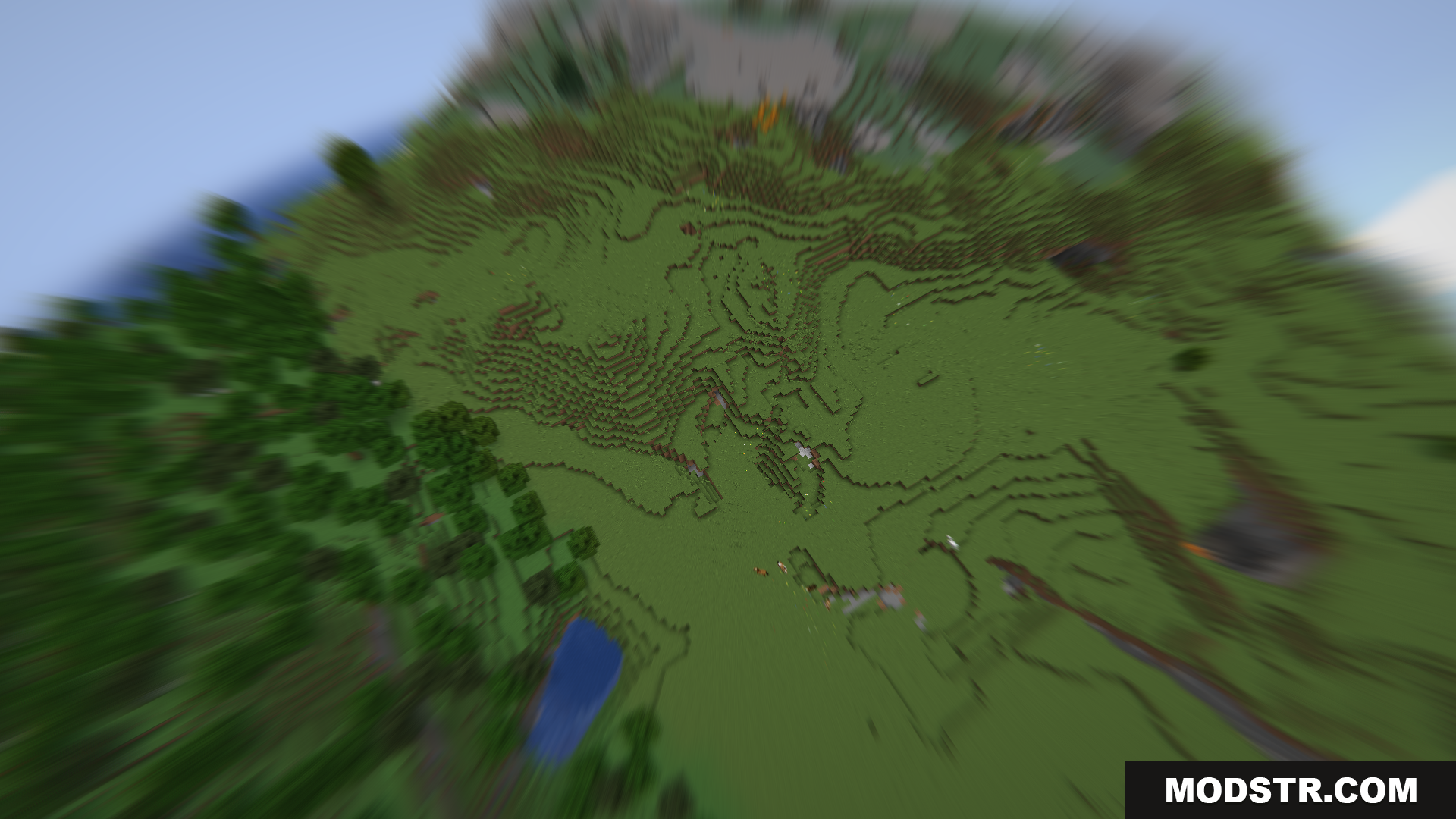Extreme velocity blur effect while flying high above the ground
