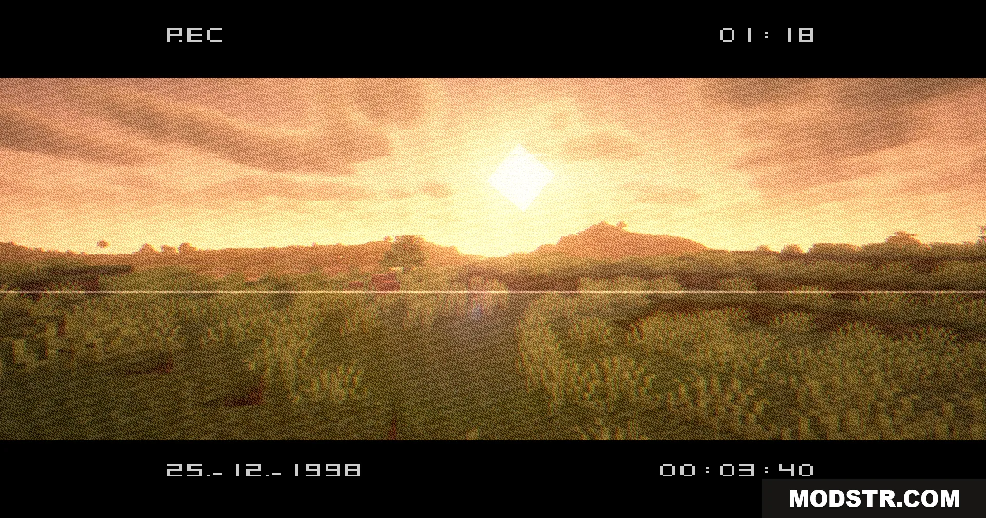 VHS X BSL Shaders Screenshot 1 VHS X BSL Shaders creates a retro camcorder look for the Minecraft landscape