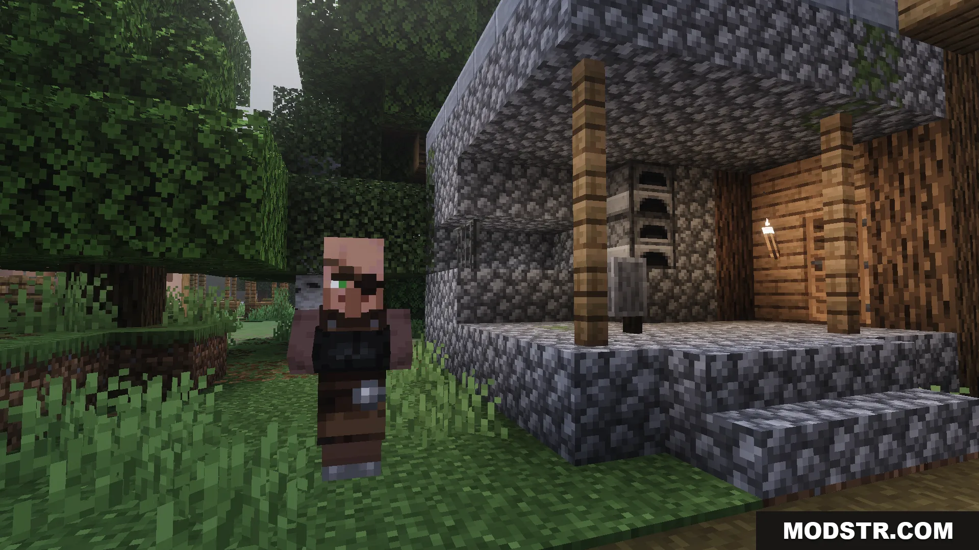 Vibrant Legacy Uncanny Rewrite Shader creates a dark spooky atmosphere for this villager