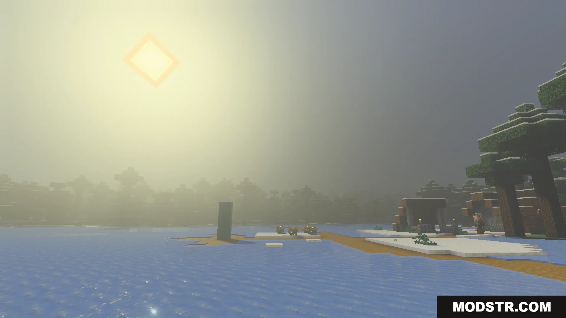 Vibrant Shader Screenshot 4 Bright sun shining over a frozen lake with trees