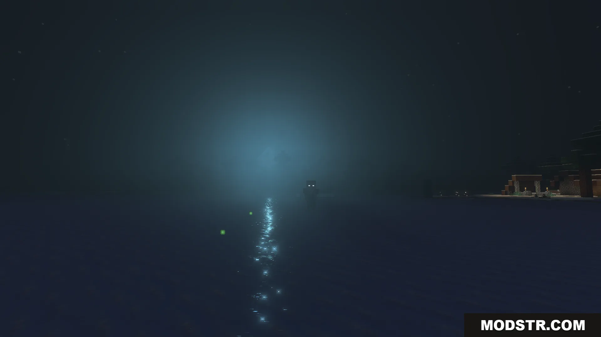 Vibrant Shader Screenshot 2 Nighttime view over water with glowing reflections and distant light source