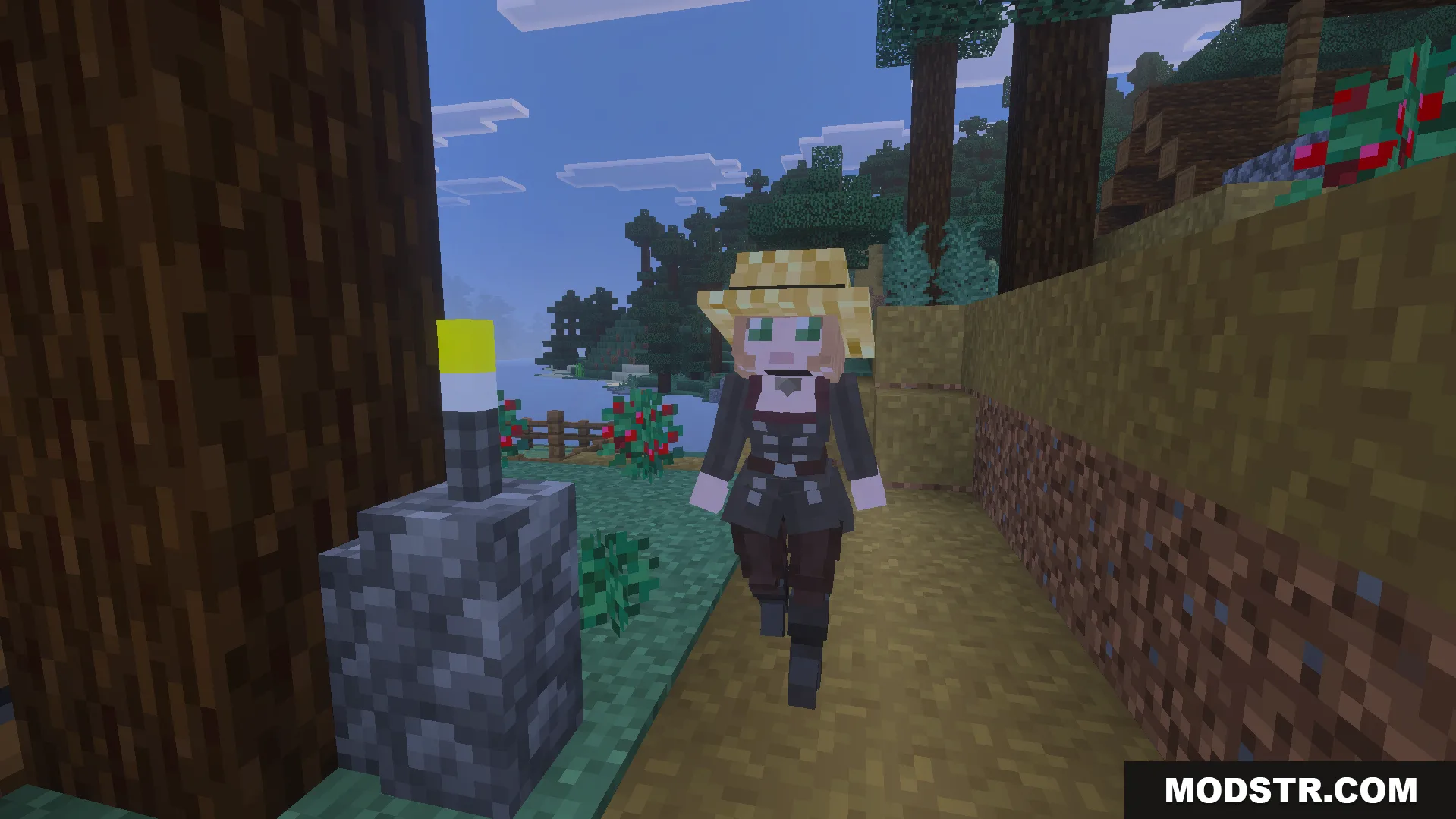 Village Girls TP Texture Pack Screenshot 3 Village Girls Texture Pack shows a female villager walking near a torch