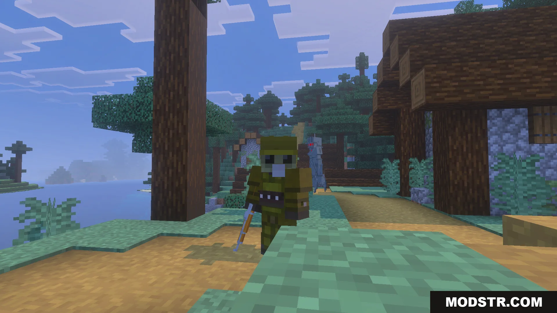 Village Girls TP Texture Pack Screenshot 6 Player character holding a rifle with an armored car in the background