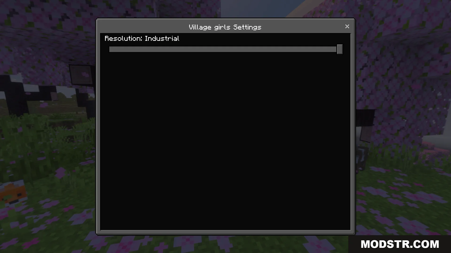 Village Girls TP Texture Pack Screenshot 2 Settings menu with a slider for the optional industrial resolution style