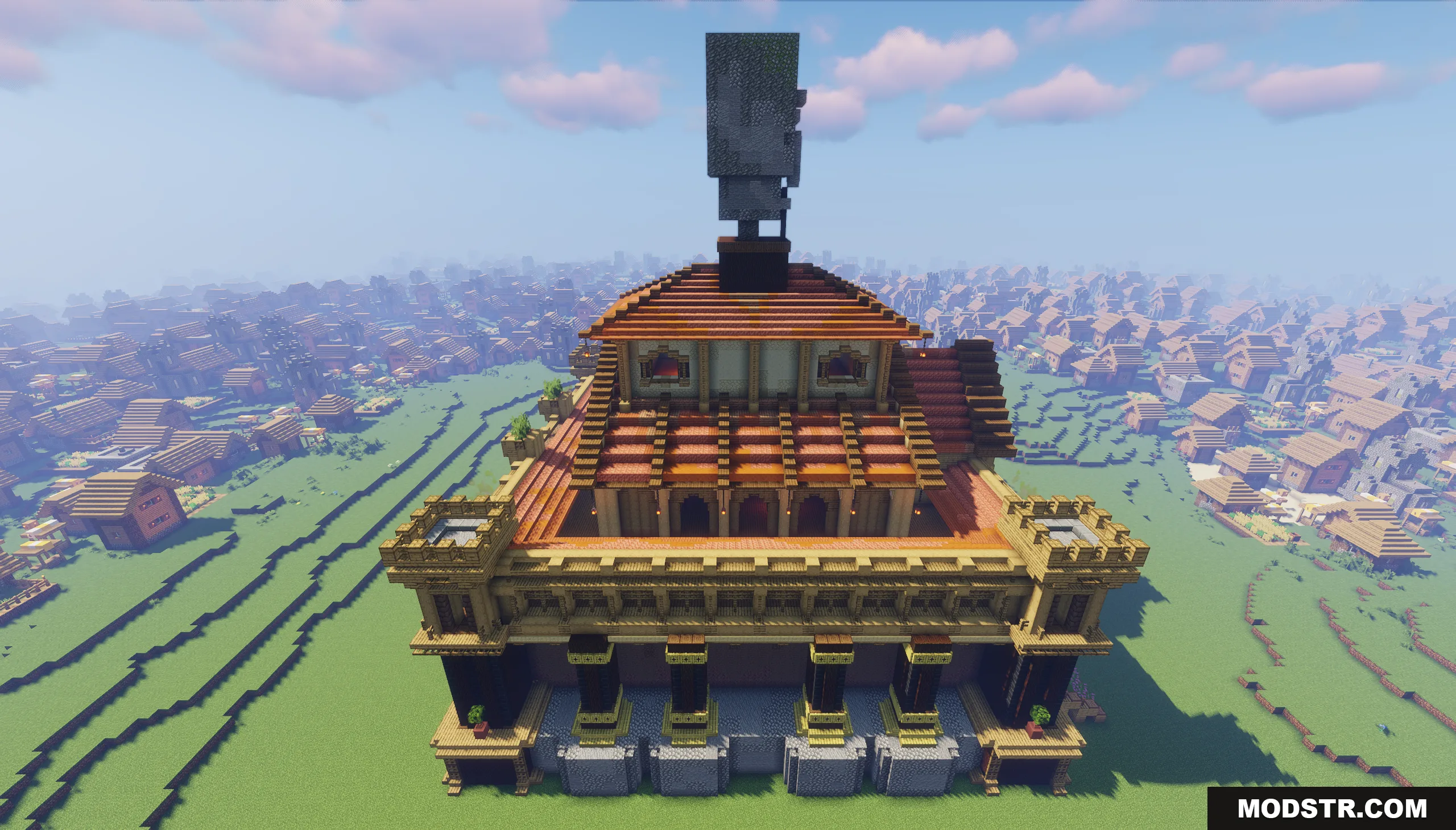 Villager Trading Hall Map Screenshot 4 Large temple structure topped with a giant villager head statue in a village