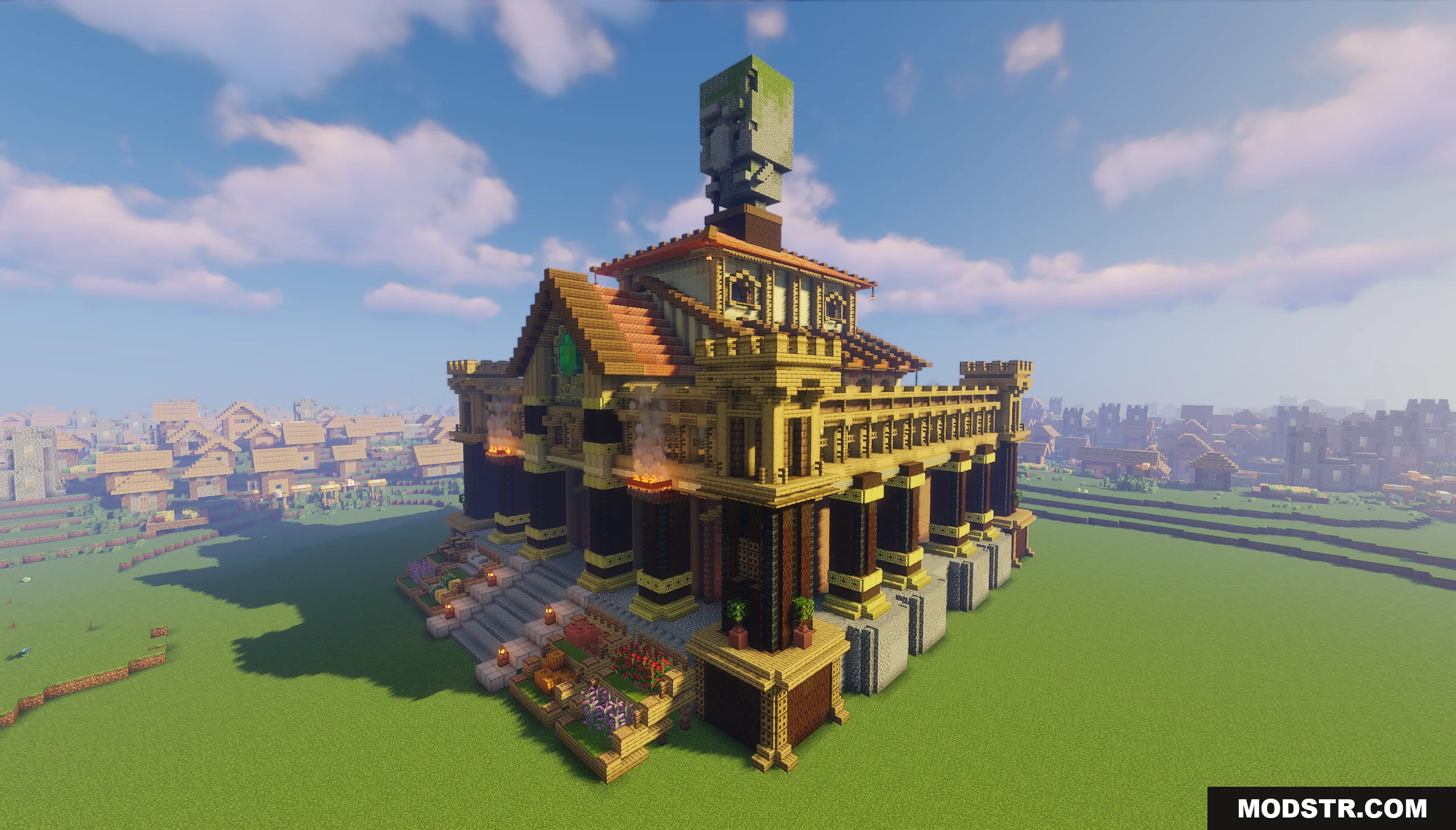 Villager Trading Hall Map Screenshot 2 Angled perspective of the grand structure showing detailed side pillars and roof design