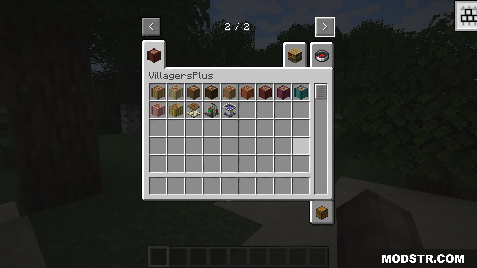 Creative inventory tab showing various job blocks for new villager professions