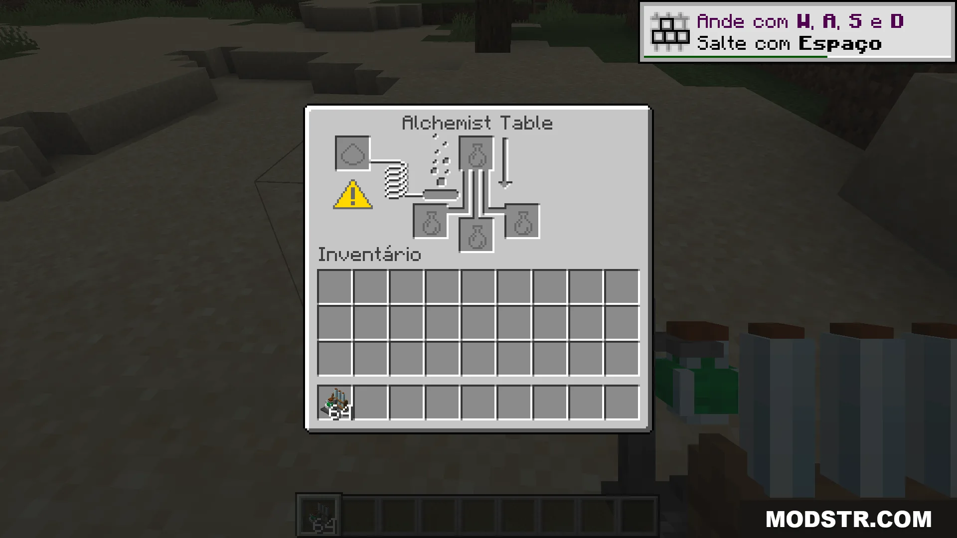 An Alchemist Table interface displaying custom brewing slots and Portuguese text