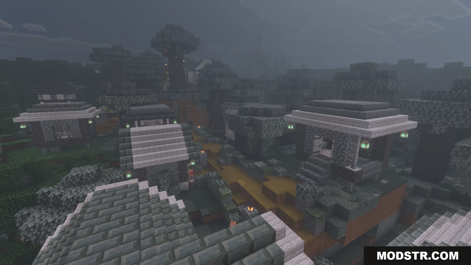 Villages Plus Addon Screenshot 5 Villages Plus Addon adds dark oak villages with stone roofs and lanterns